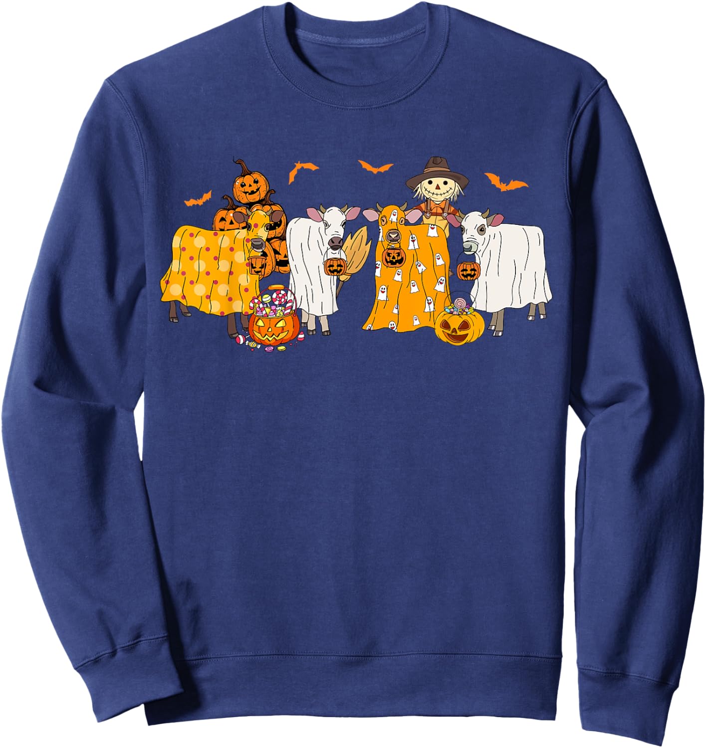 Cow Dressed As Ghost Farm Animal Spooky Season Halloween Sweatshirt - Sweatshirt | Navy