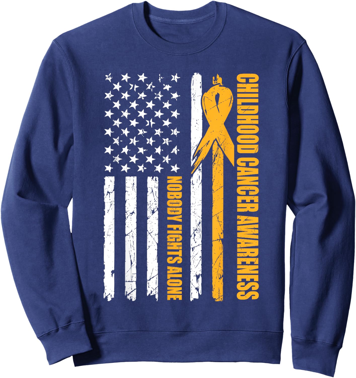 Childhood Cancer Awareness USA Flag Gold Ribbon Dad Sweatshirt - Sweatshirt | Navy