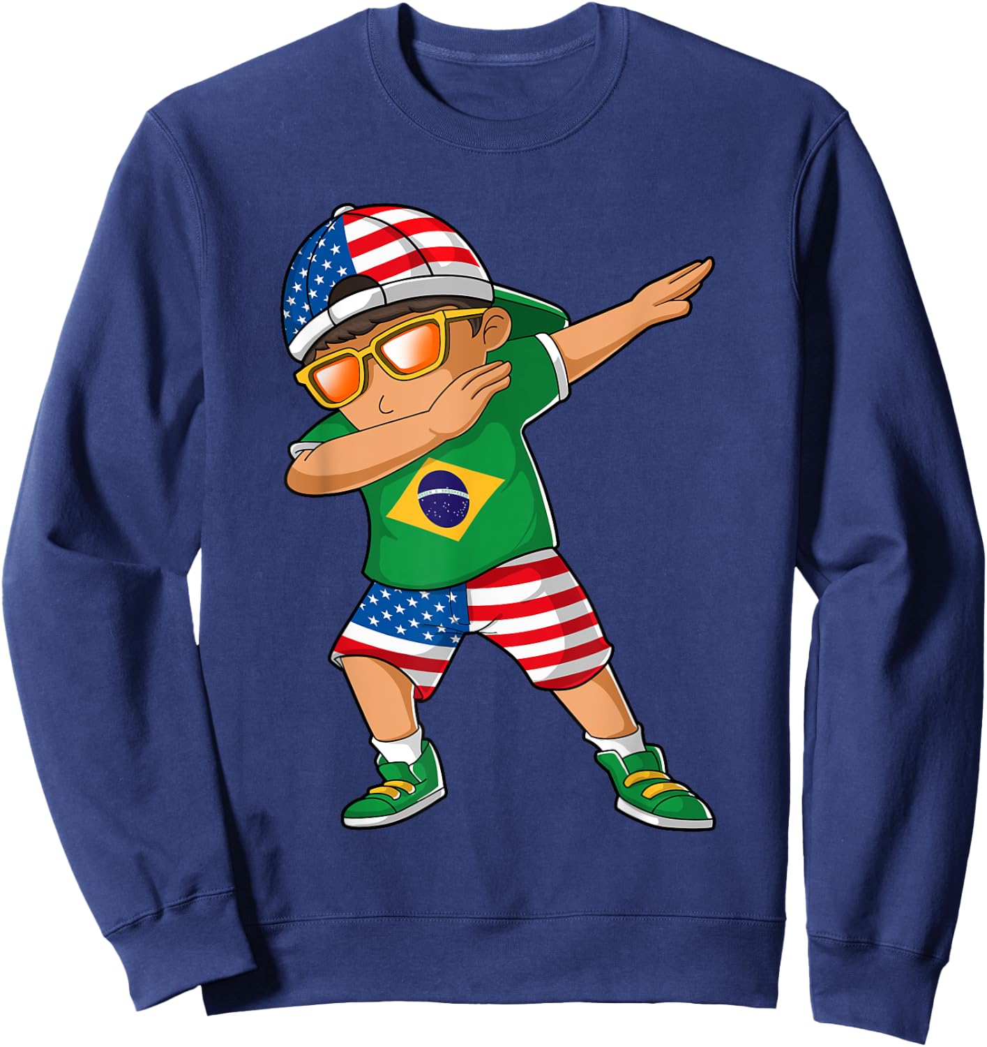 Half American Half Brazilian Boy Kid Brazil Flag Patriotic Sweatshirt - Sweatshirt | Navy