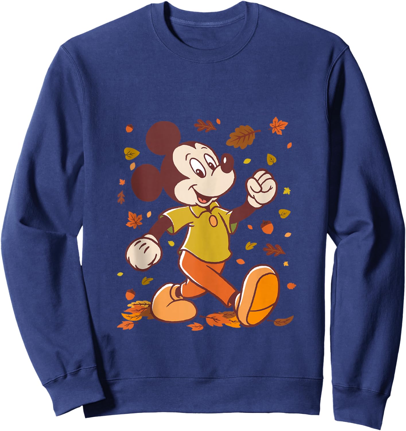 Disney Mickey Mouse Strolling Through Autumn Leaves Fall Sweatshirt - Sweatshirt | Navy