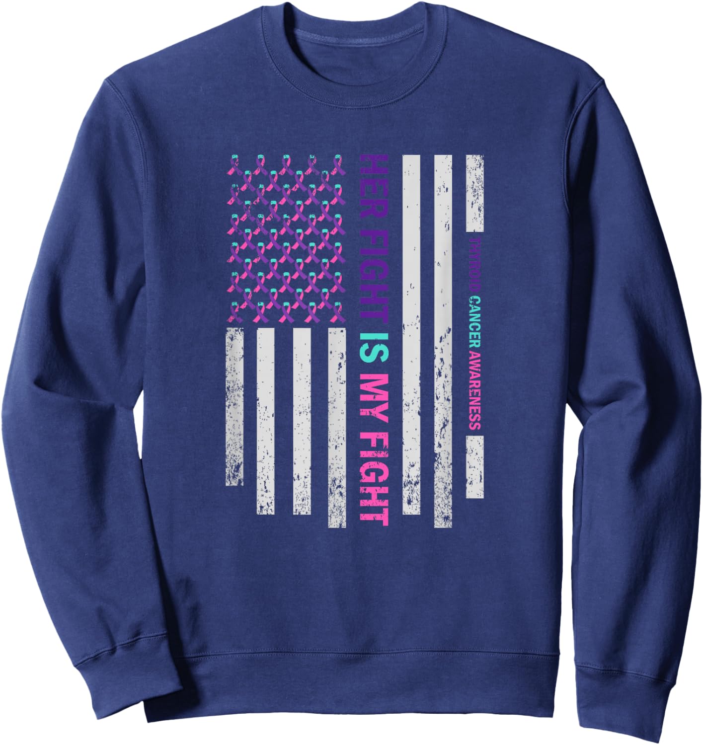 American Flag Thyroid Cancer Awareness Sweatshirt - Sweatshirt | Navy