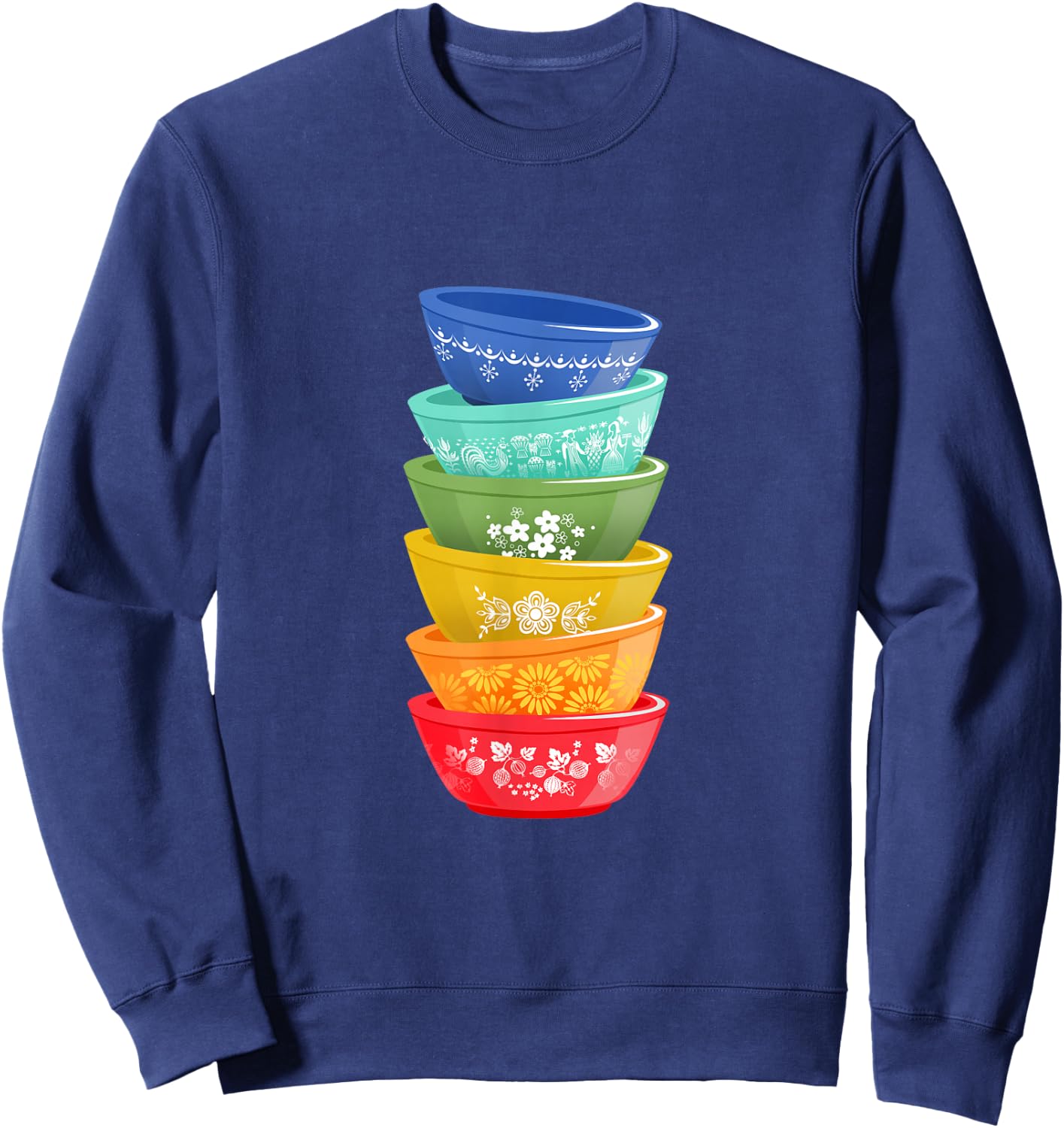 Vintage Pyrex Bowls, Rainbow, Retro Kitchen Sweatshirt - Sweatshirt | Navy