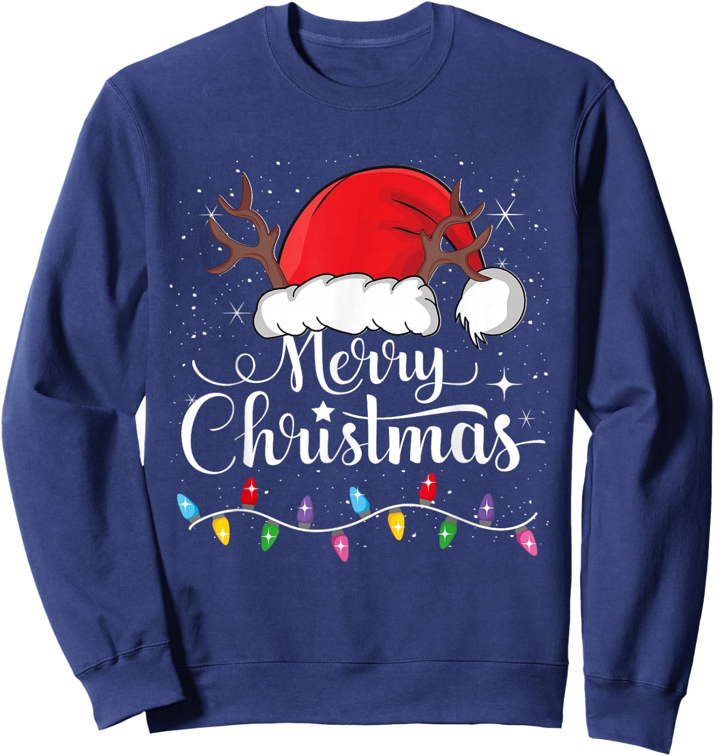 Merry Christmas Red Santa Hat Reindeer Xmas Family Men Women Sweatshirt - Sweatshirt | Navy