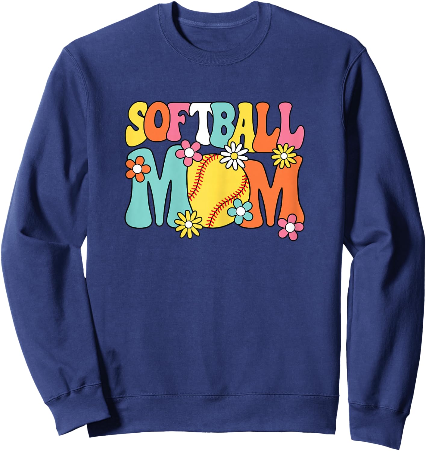 Cute Softball Mom Groovy Softball Player Women Sweatshirt - Sweatshirt | Navy