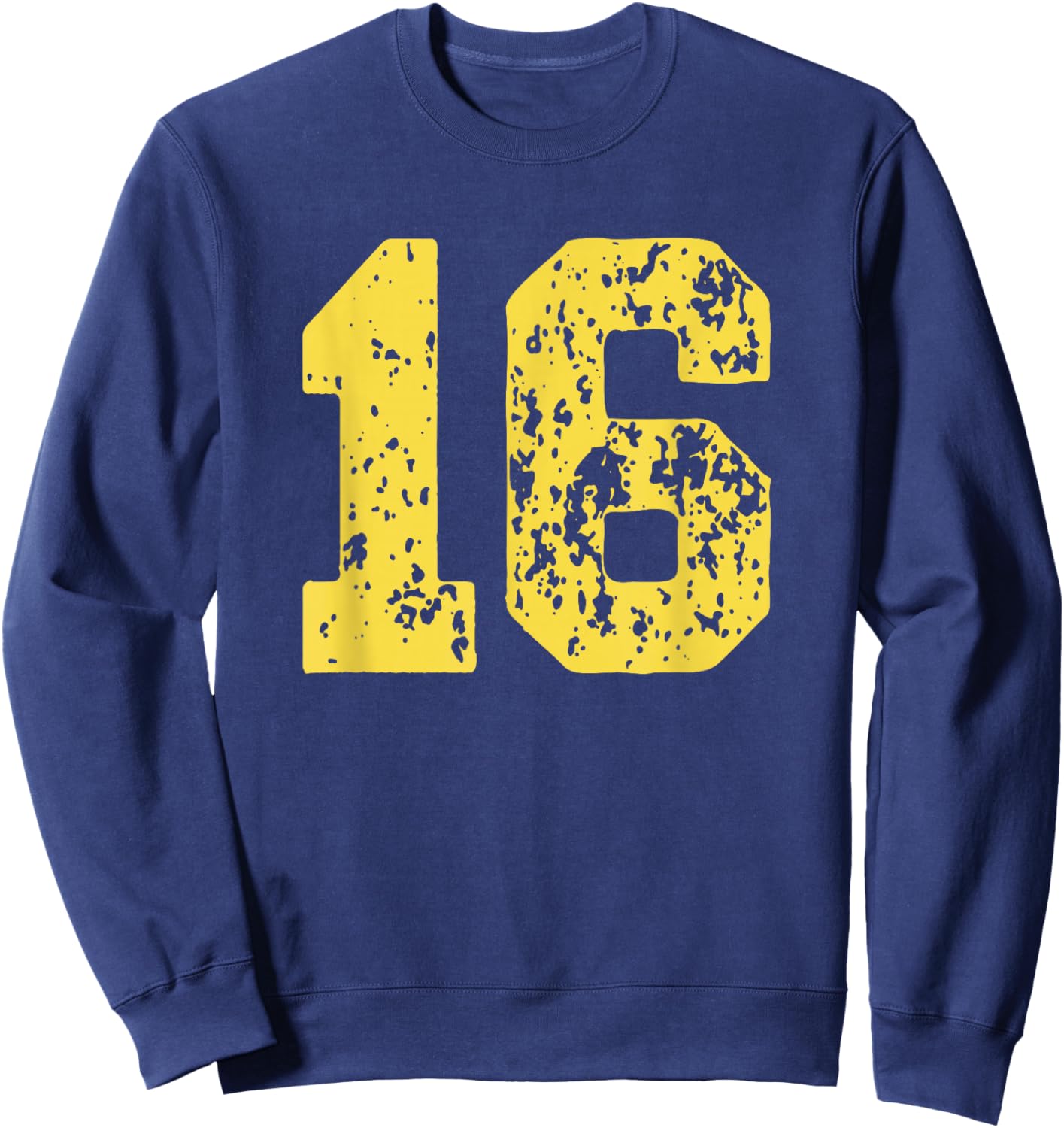 Number 16 Yellow Best Classic College Style Birthday Sweatshirt - Sweatshirt | Navy