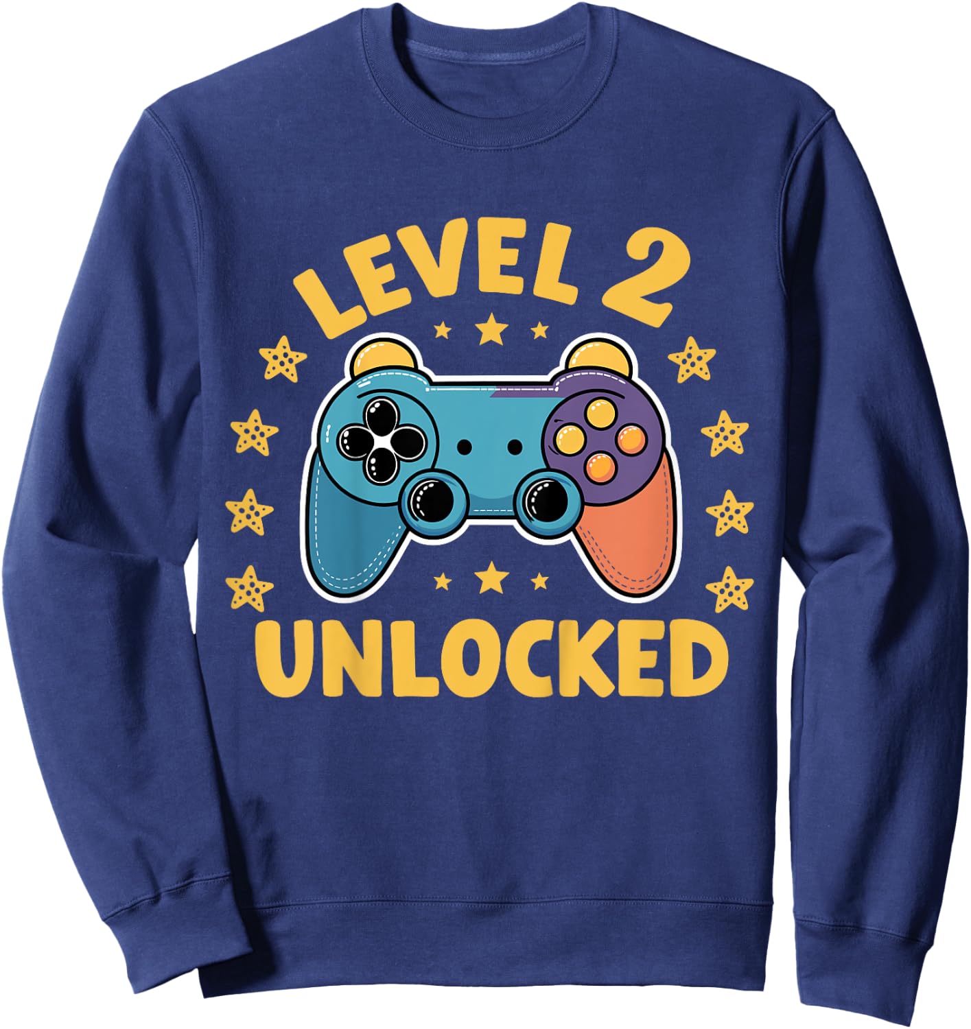 Kids Level 2 Unlocked Gamer 2 Years Old 2nd Birthday Gaming Kids Sweatshirt - Sweatshirt | Navy