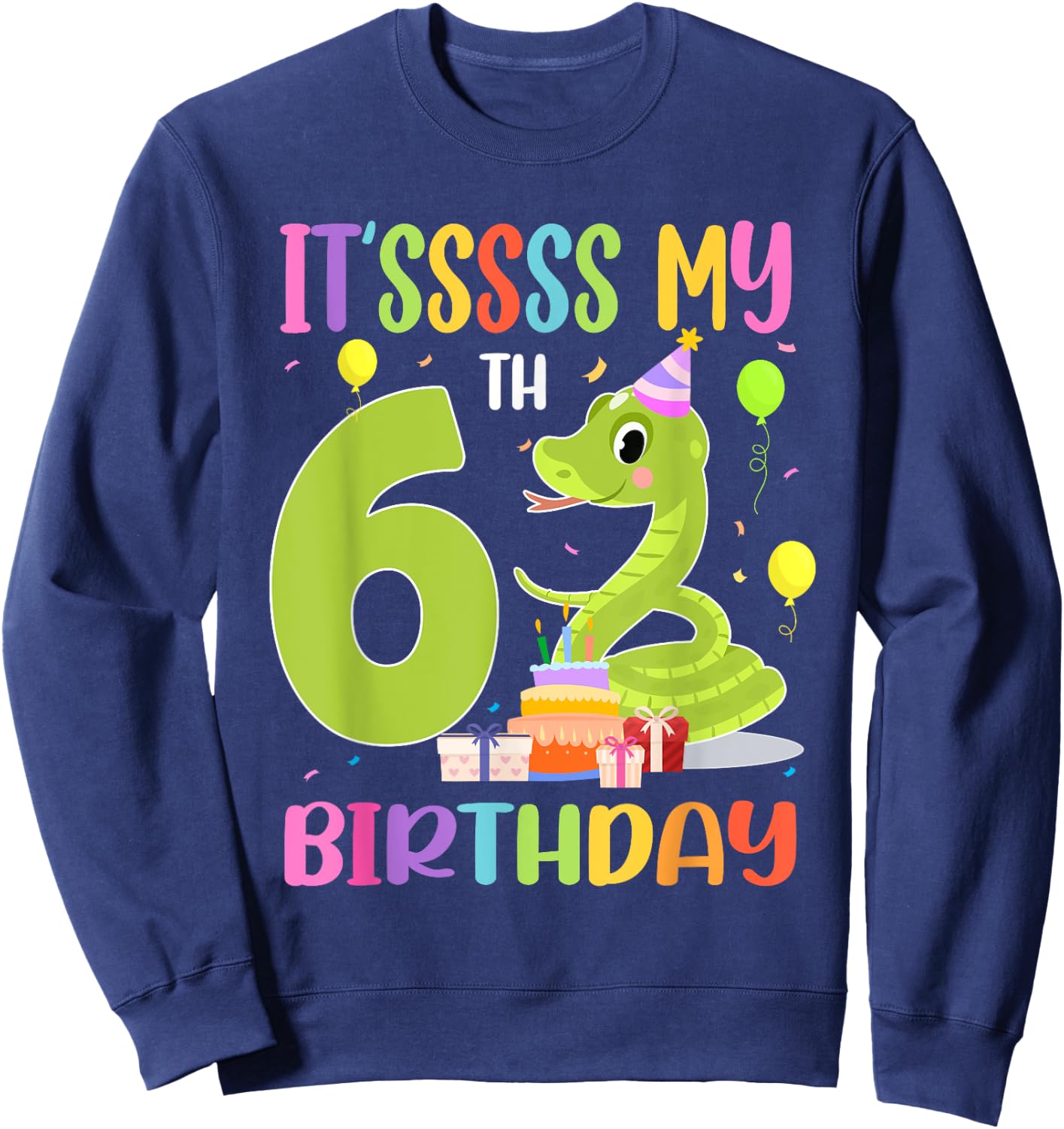 It's My 6th Birthday Snake 6 Years Old Birthday Sweatshirt - Sweatshirt | Navy