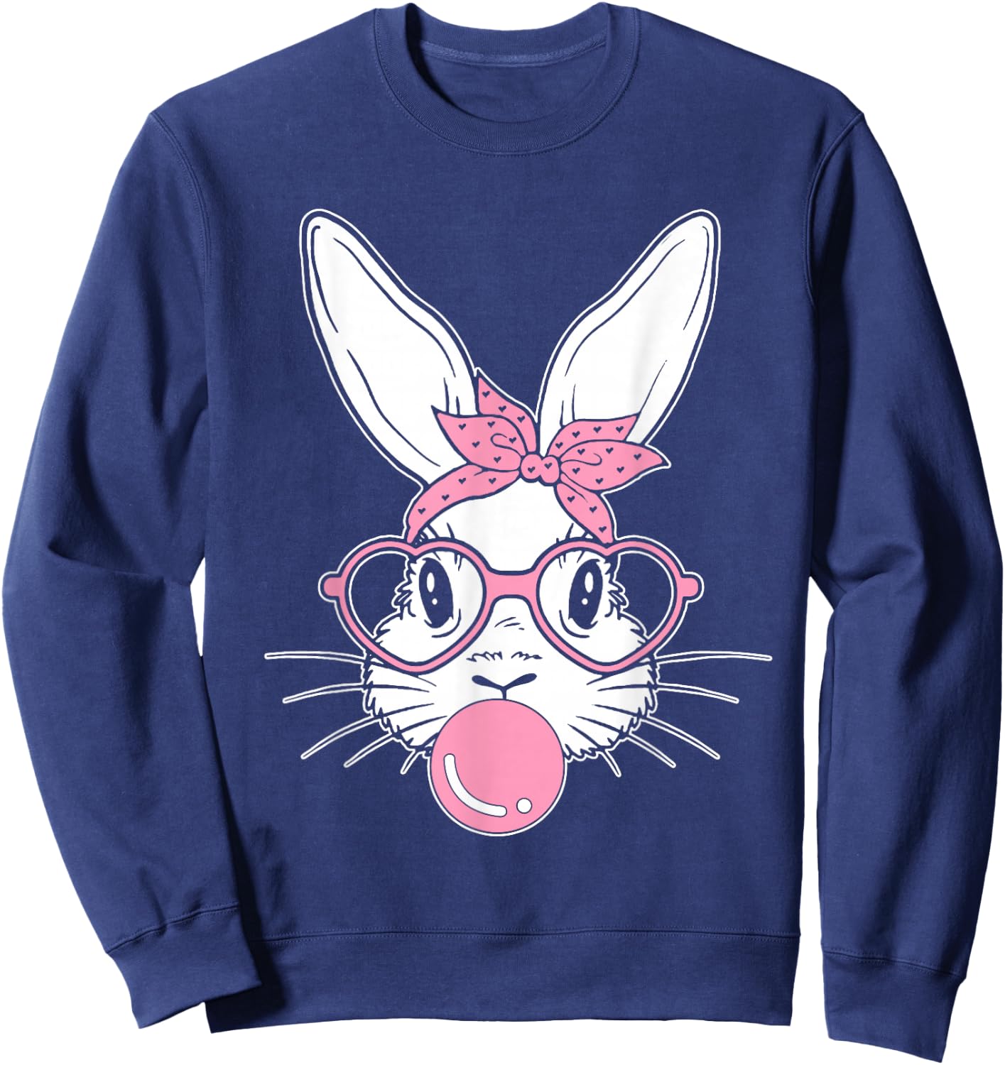 Bunny Face Easter Day Bubblegum Bandana Glasses Girls Sweatshirt - Sweatshirt | Navy