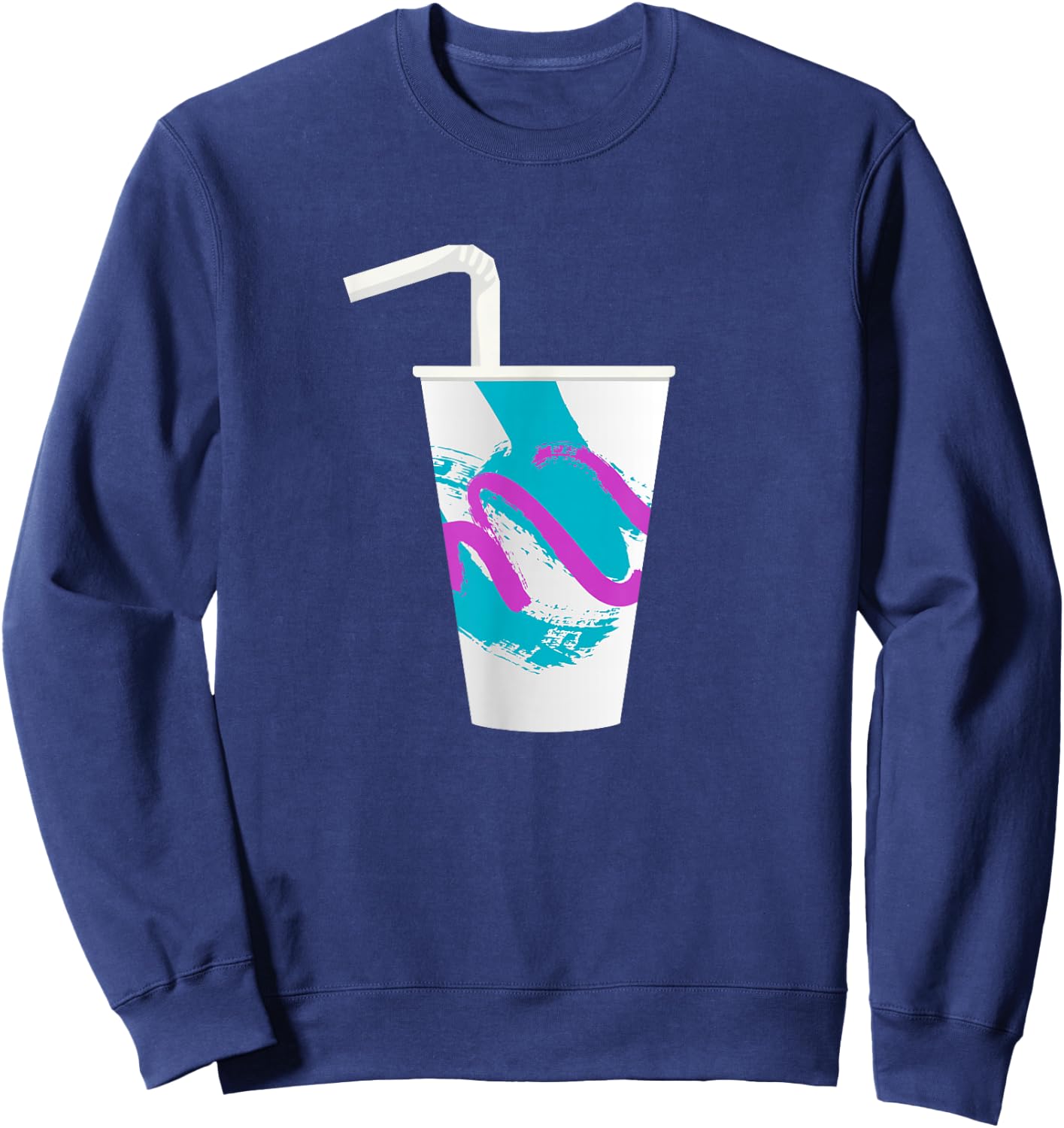 90s Soda Cup Vaporwave Aesthetic Paper Coffee Retro Teal Sweatshirt - Sweatshirt | Navy