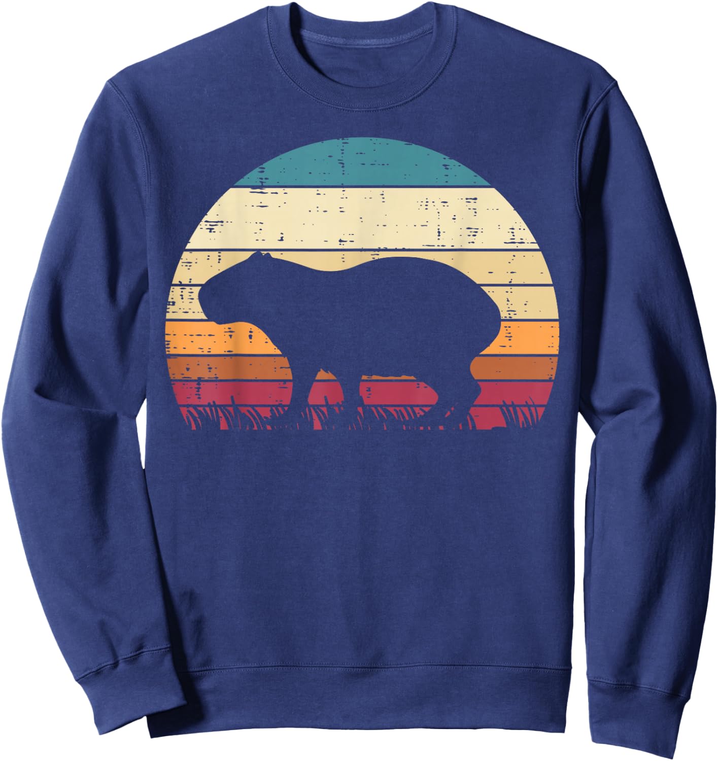 Capybara Silhouette Sunset Retro Capy Rodent Men Women Kids Sweatshirt - Sweatshirt | Navy