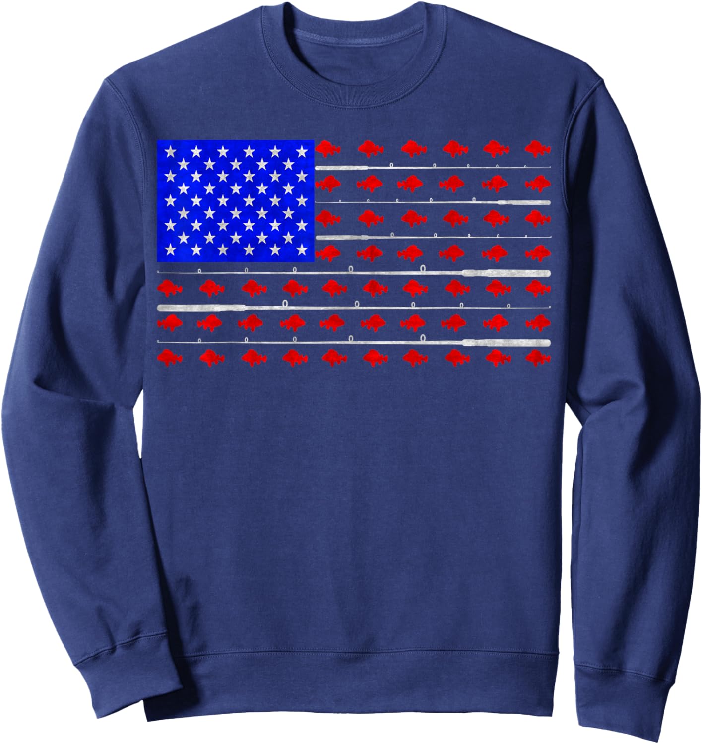 Vintage USA Flag Fishing, Fish And Rod, Fishing Lover Sweatshirt - Sweatshirt | Navy