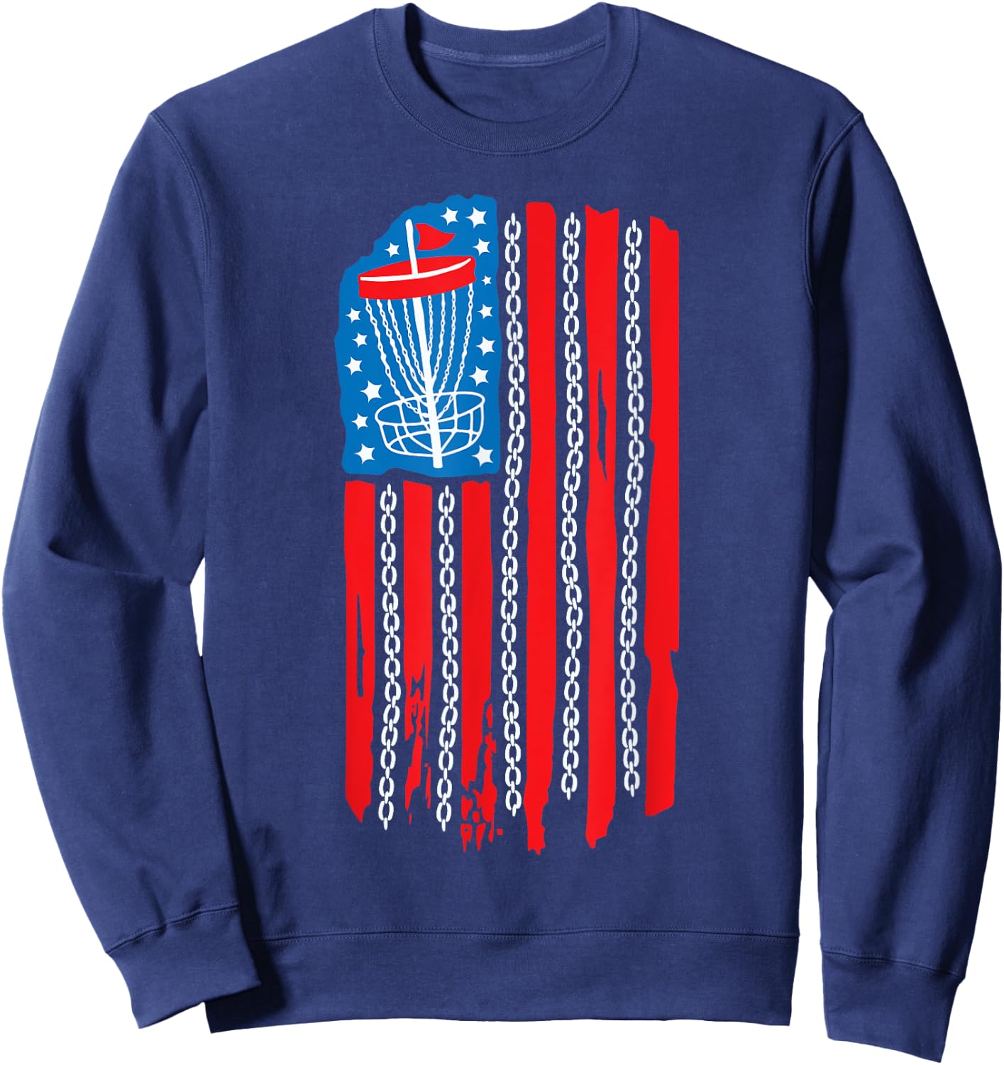 American Flag Disc Golf Basket Chain 4th of July Men Golfing Sweatshirt - Sweatshirt | Navy