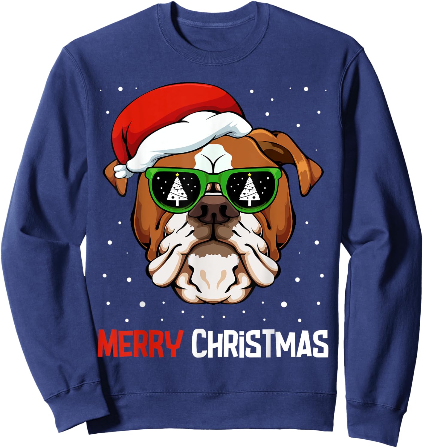 English Bulldog Santa Hat Christmas Pajama Dog X-Mas Tree Sweatshirt - Sweatshirt | Navy