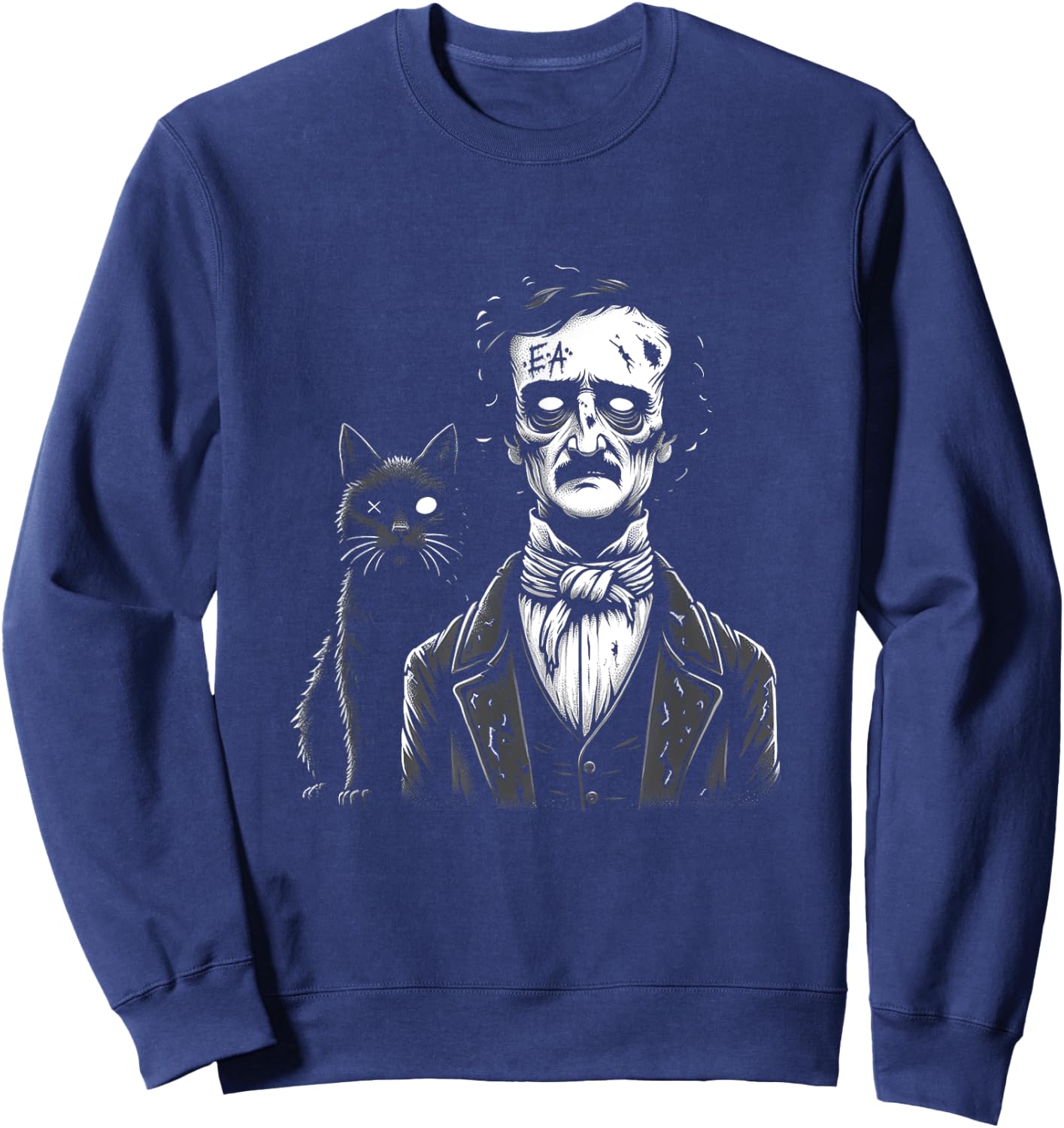 Zombie Edgar Allan Poe The Black Cat Halloween Fun Men Women Sweatshirt - Sweatshirt | Navy
