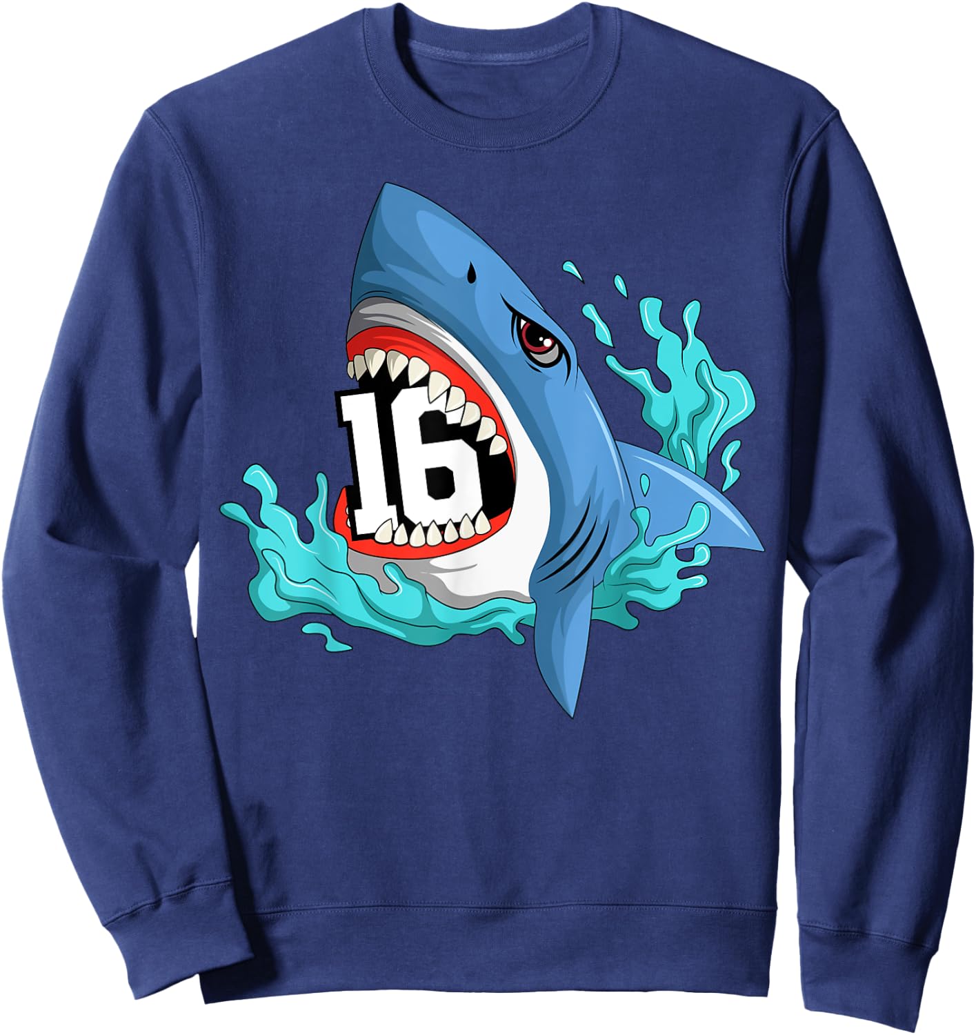 16 Shark Birthday Animal Themed Bday Party Celebration Sweatshirt - Sweatshirt | Navy
