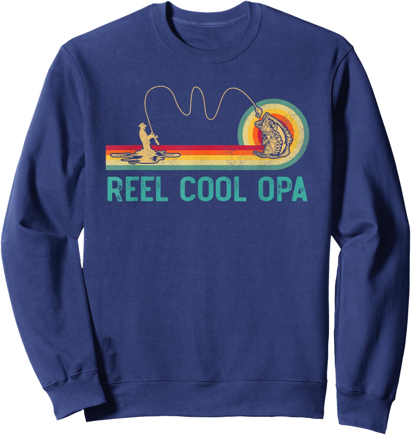 Opa Funny Father's Day Reel Cool Opa Vintage Retro Fishing Fisherman Opa Sweatshirt - Sweatshirt | Navy