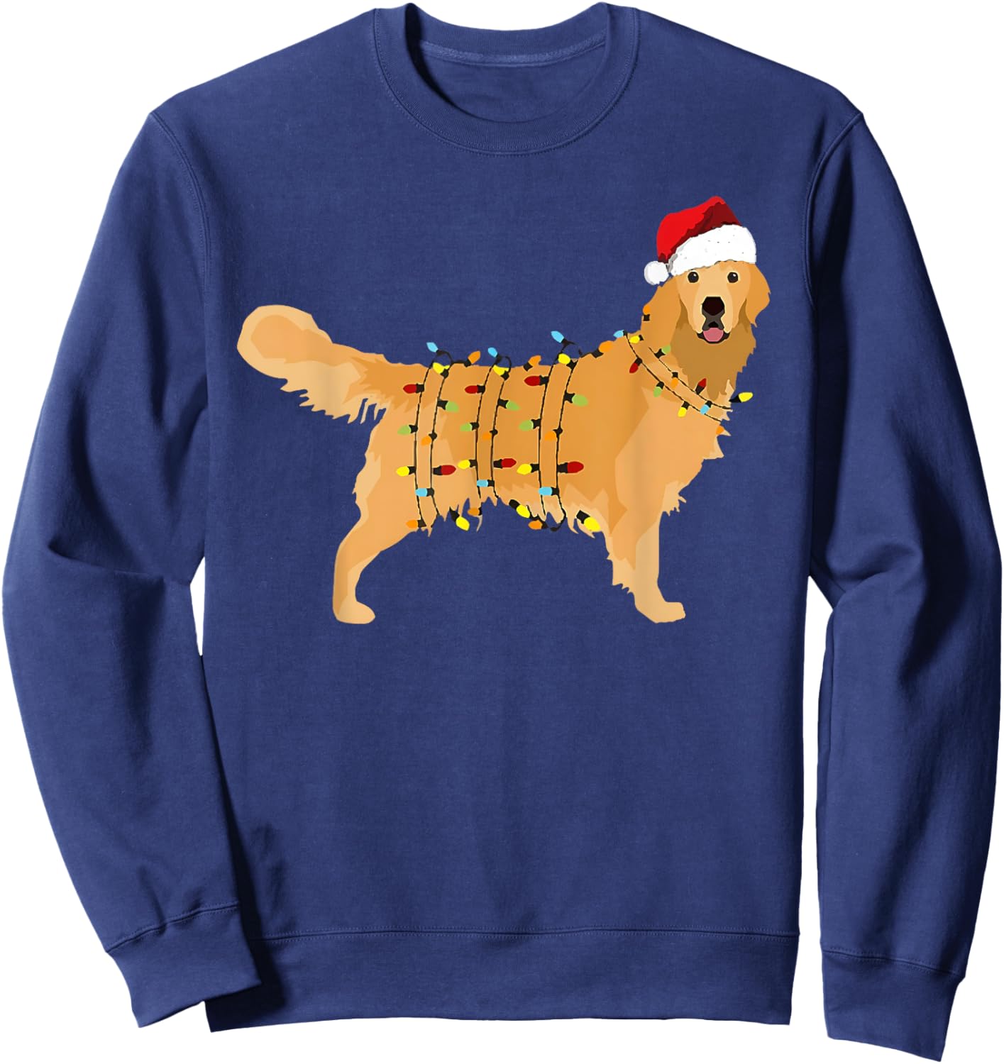 Dog Golden Retriever Santa Christmas Xmas Lights Pajamas Men Women Kids Sweatshirt - Sweatshirt | Navy