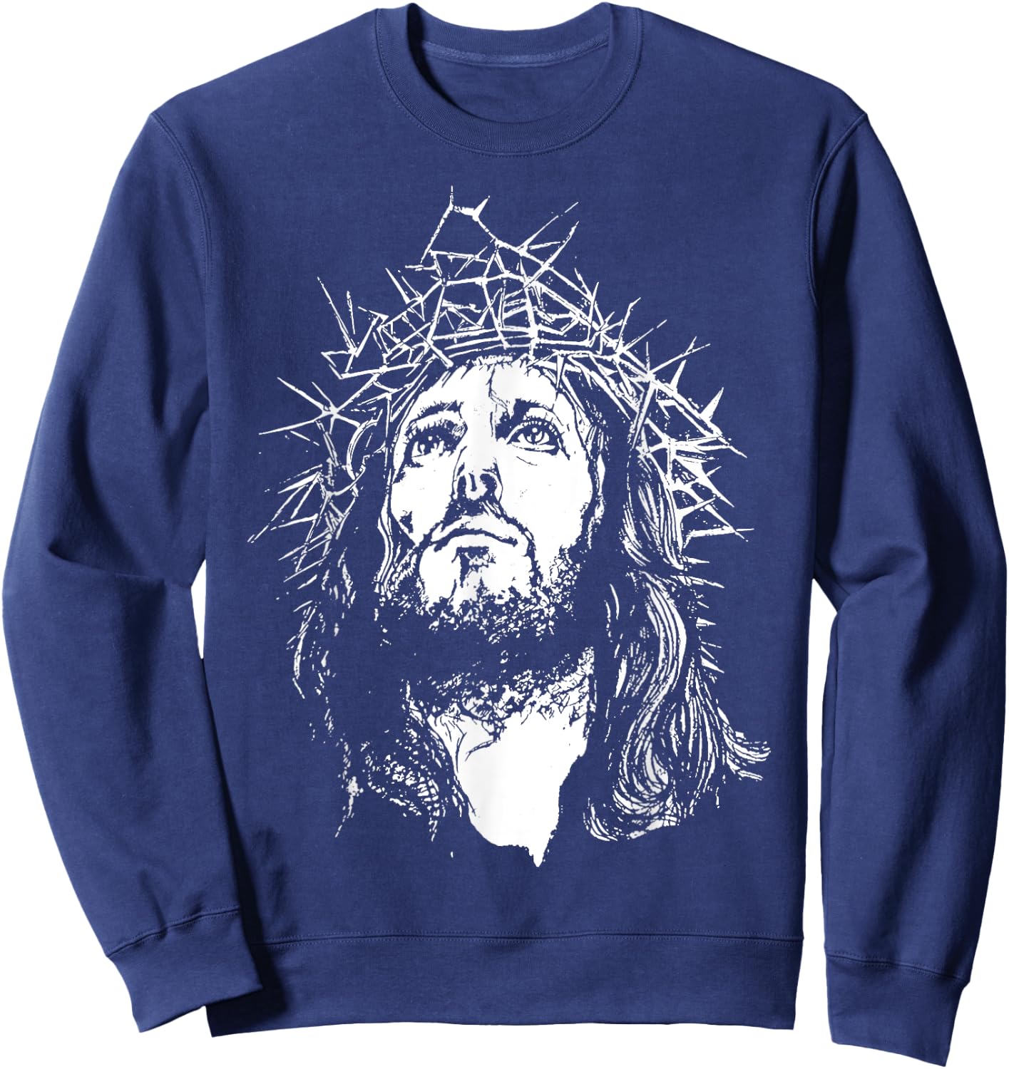 Image Face Of Jesus On A Cross With Crown Of Thorns Sweatshirt - Sweatshirt | Navy