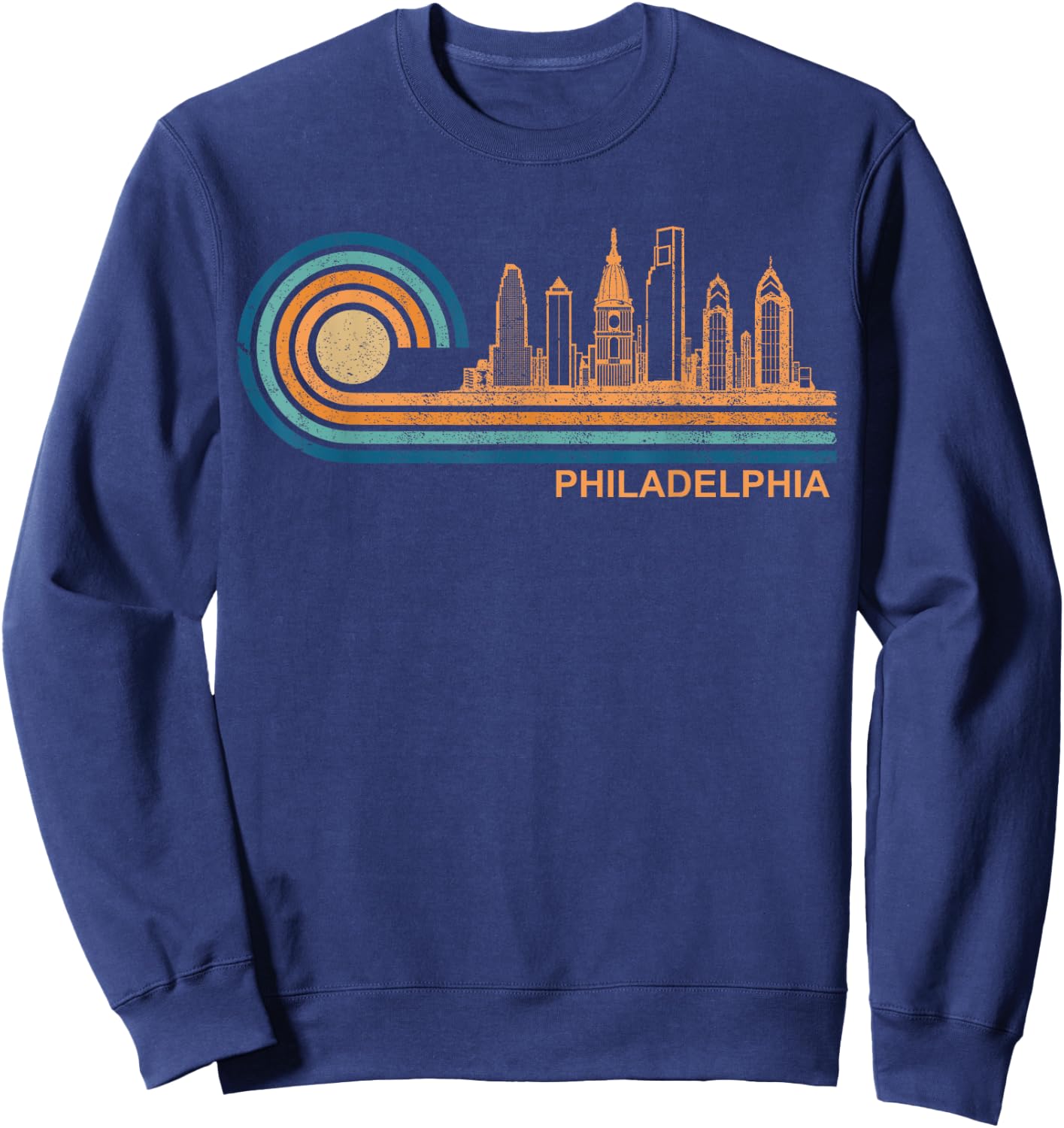 City Skyline Apparel Co. Philadelphia Skyline Retro - Black, -Adults, Small, Short Sleeve, , Classic Fit, Cotton 65%, Polyester 35% Sweatshirt - Sweatshirt | Navy