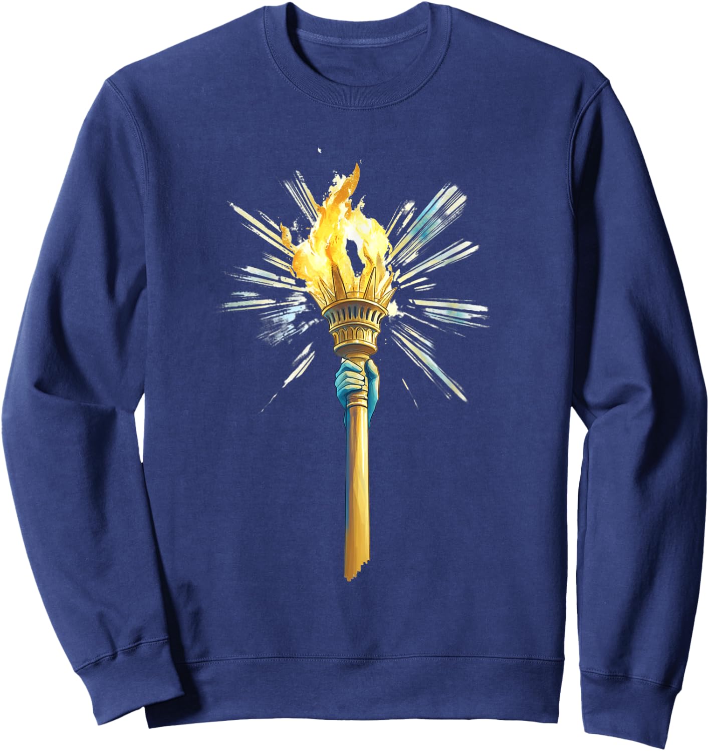 Statue Of Liberty Torch With Fiery Flames Sweatshirt - Sweatshirt | Navy