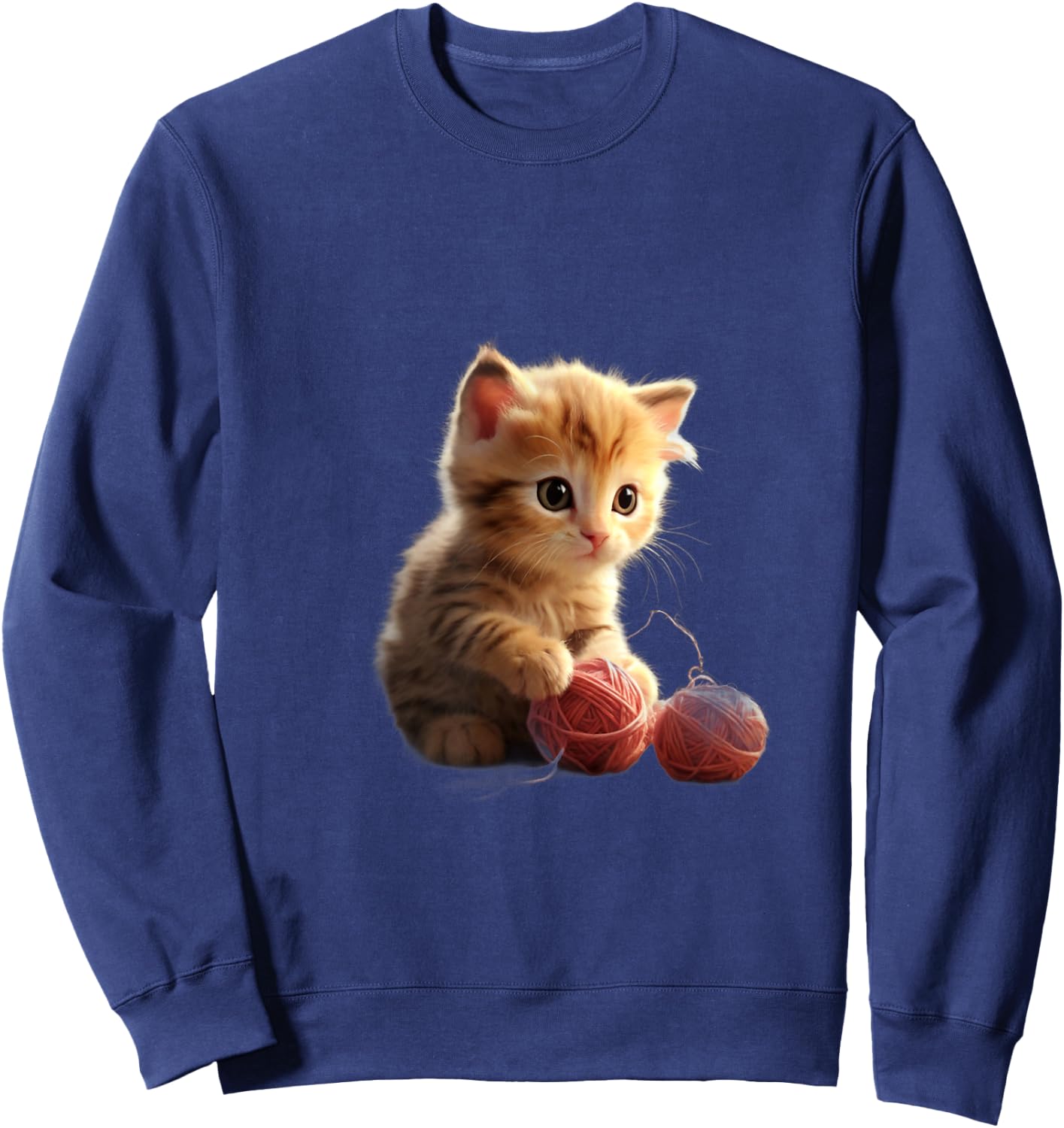 Baby Kitten Playing with Ball of Yarn Graphic Design Sweatshirt - Sweatshirt | Navy