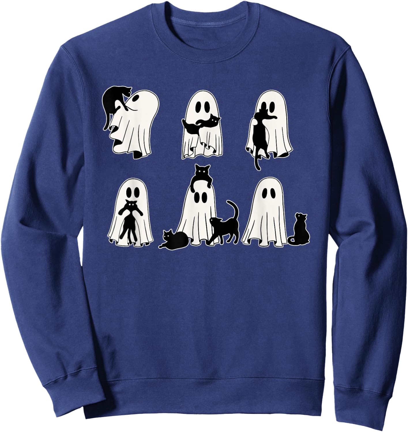 Ghost Cat, Retro Cat Ghost Halloween, Cute Cat Lovers Women Sweatshirt - Sweatshirt | Navy