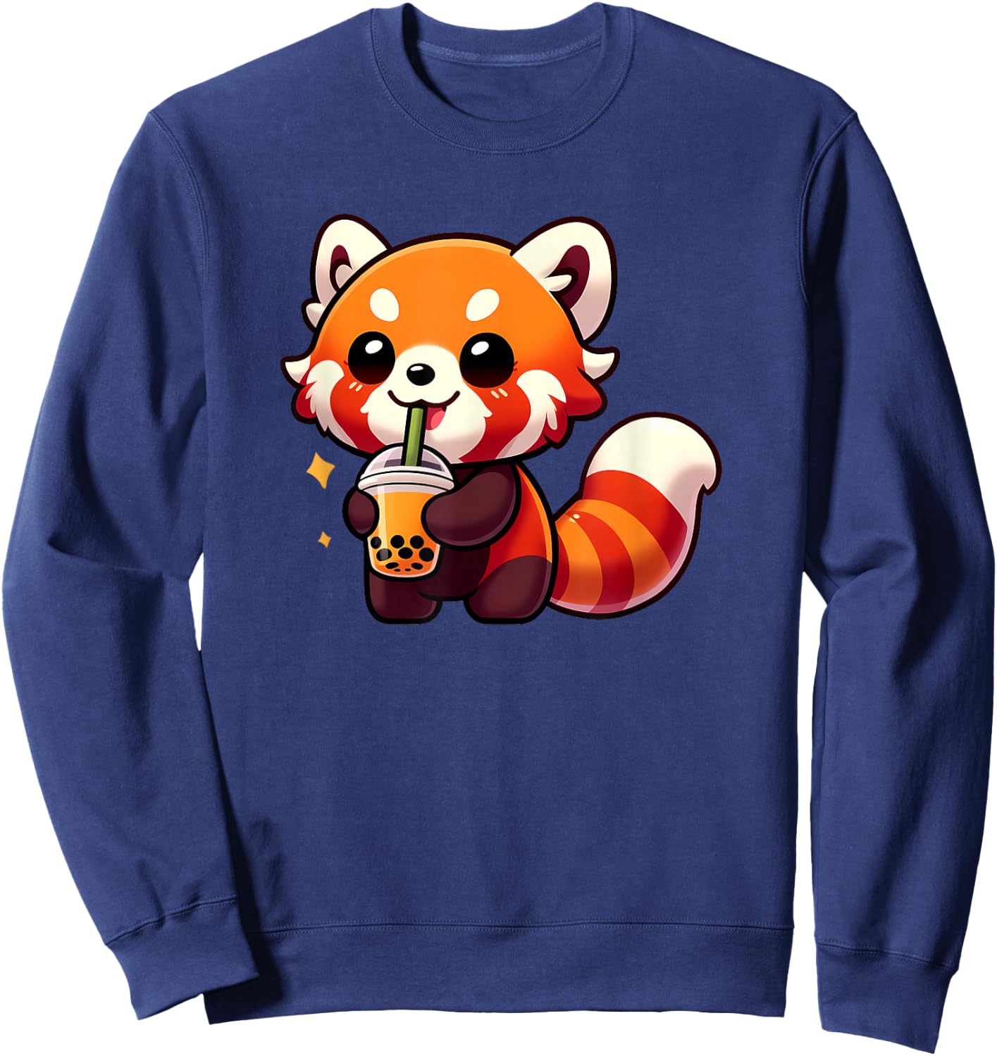 Cute Red Panda Drinking Boba Tea Kawaii Animal Lover Sweatshirt - Sweatshirt | Navy