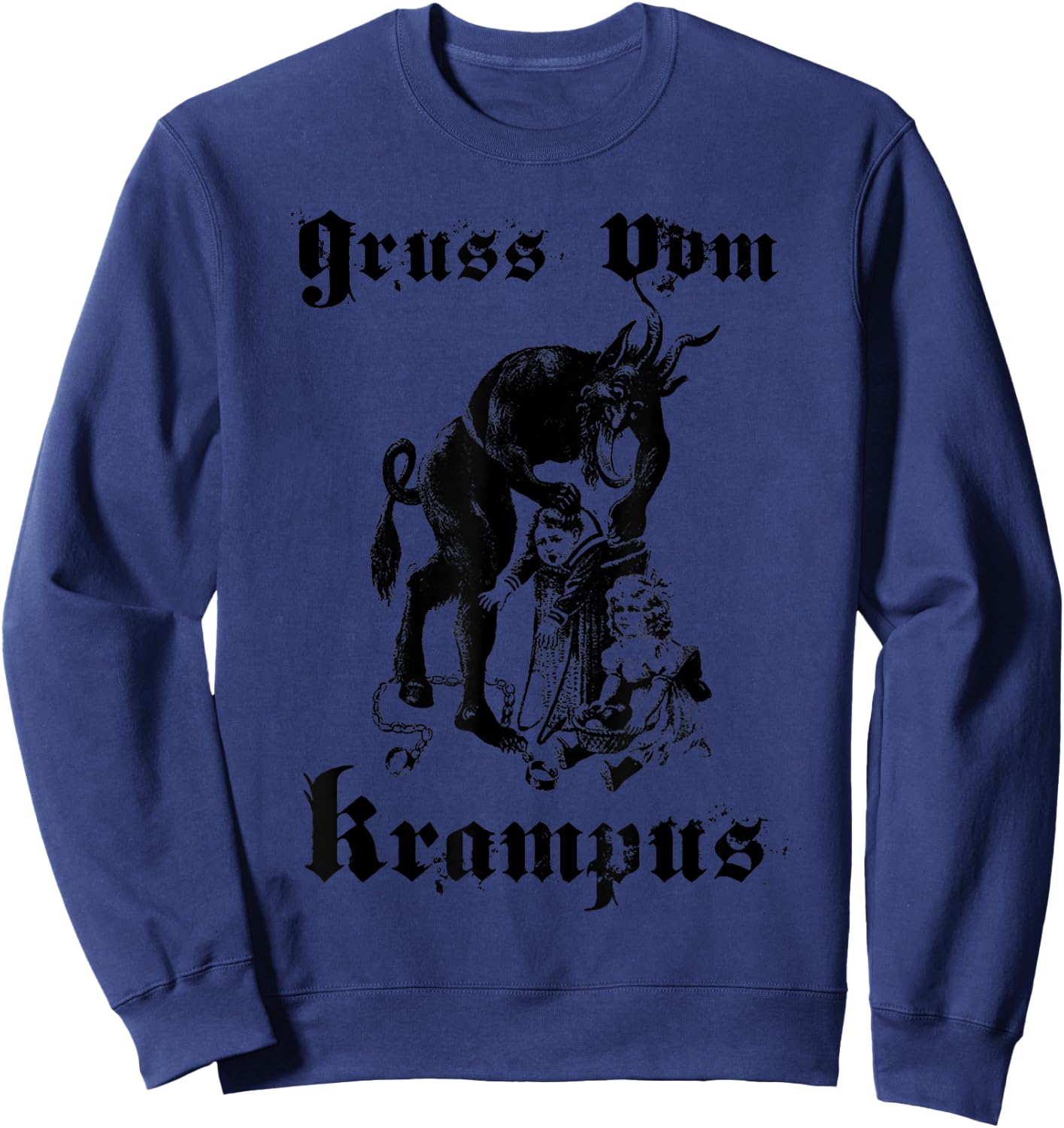 Vintage Gruss Vom Krampus Shirt Christmas Eve Naughty Kids Sweatshirt - Sweatshirt | Navy