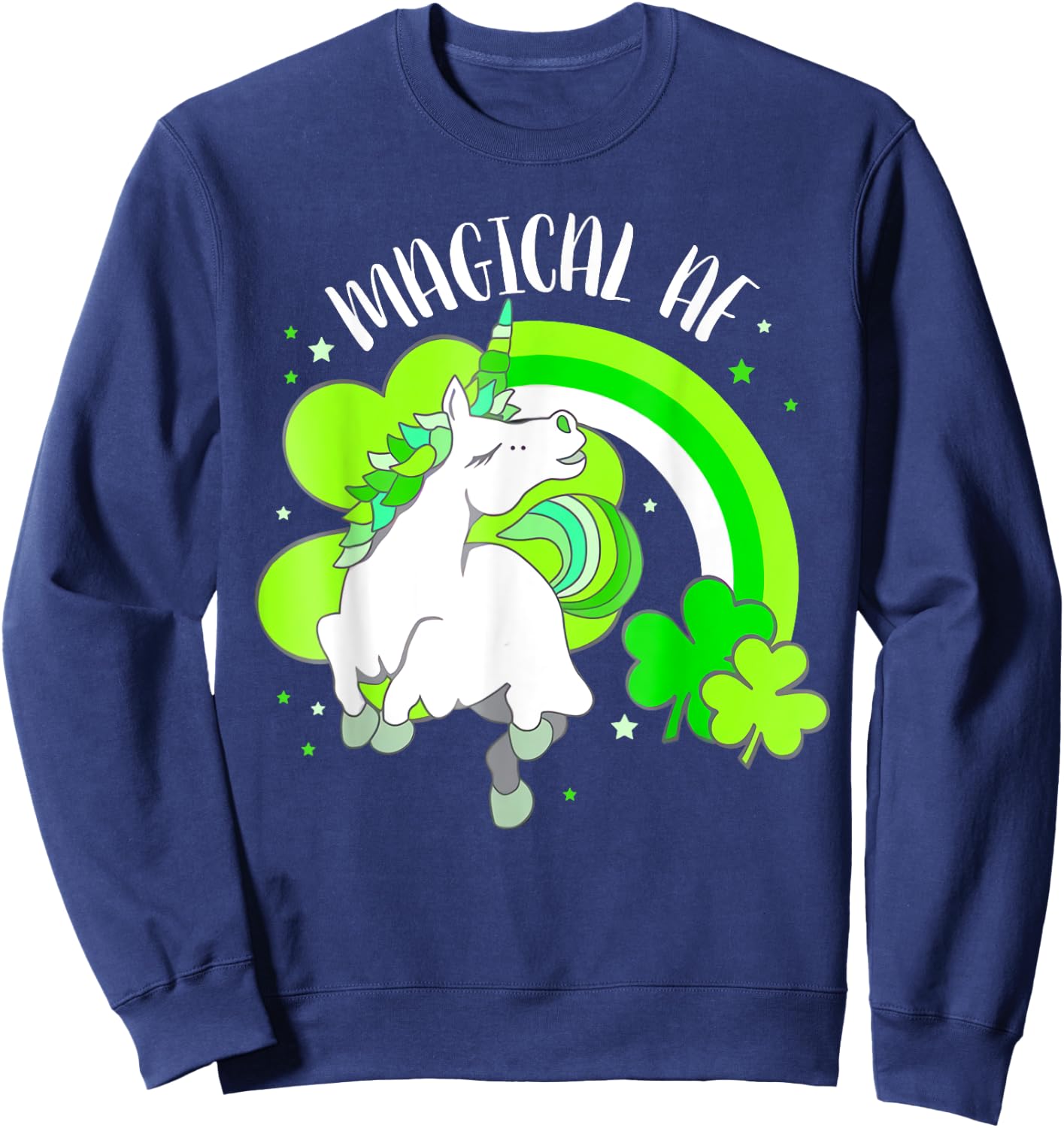 Funny Unicorn Shamrock Rainbow Magical AF St Patricks Day Sweatshirt - Sweatshirt | Navy