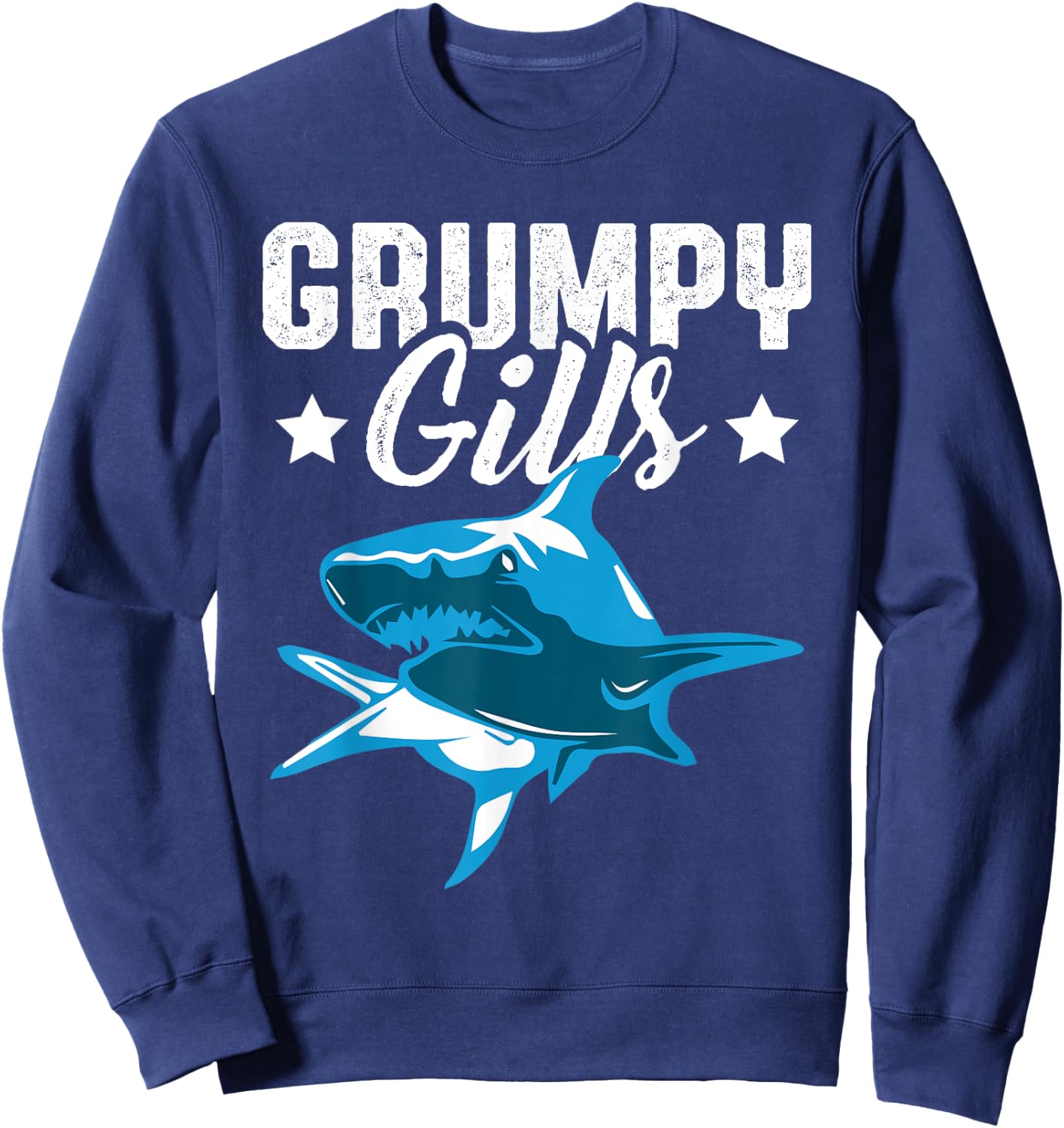 Shark Grumpy Gills Angry Dad Father Funny Retro TV Movie Sweatshirt - Sweatshirt | Navy