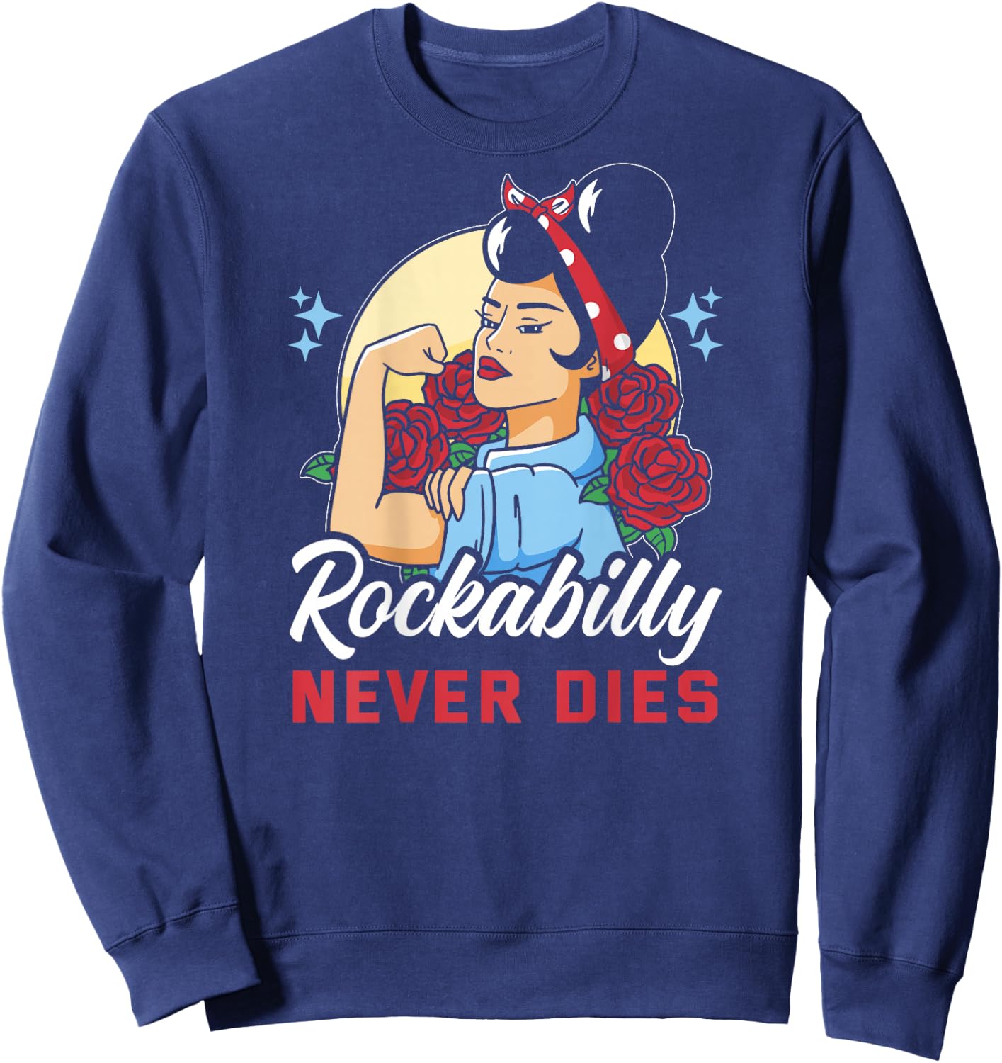 Vintage 50s Rock N Roll Design - Rockabilly Never Dies Sweatshirt - Sweatshirt | Navy