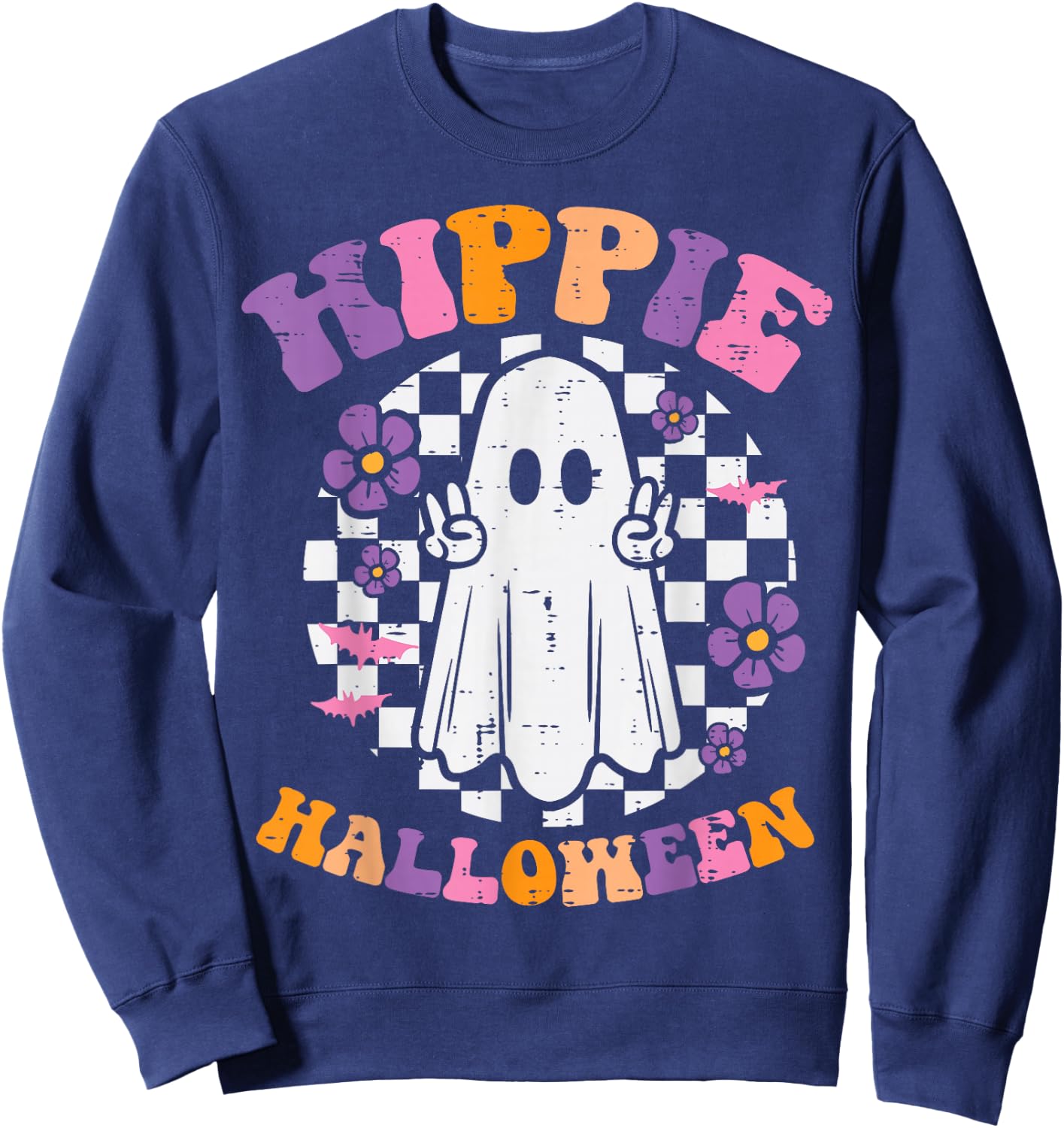 Hippie Halloween Ghost Peace Retro Costume Women Kids Men Sweatshirt - Sweatshirt | Navy