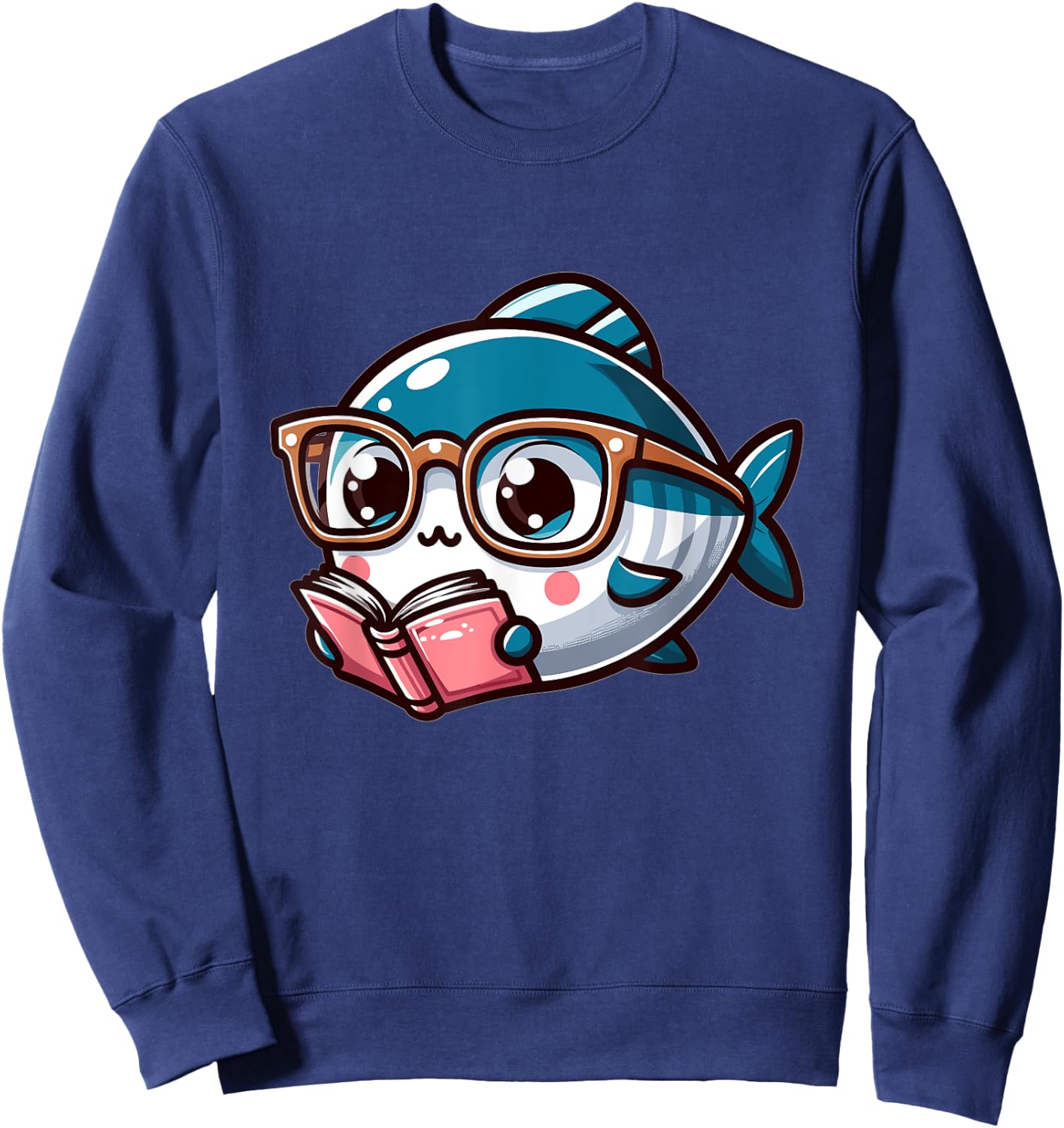 Adorable Book Lover Tuna Fish With Reading Glasses Cute Sweatshirt - Sweatshirt | Navy