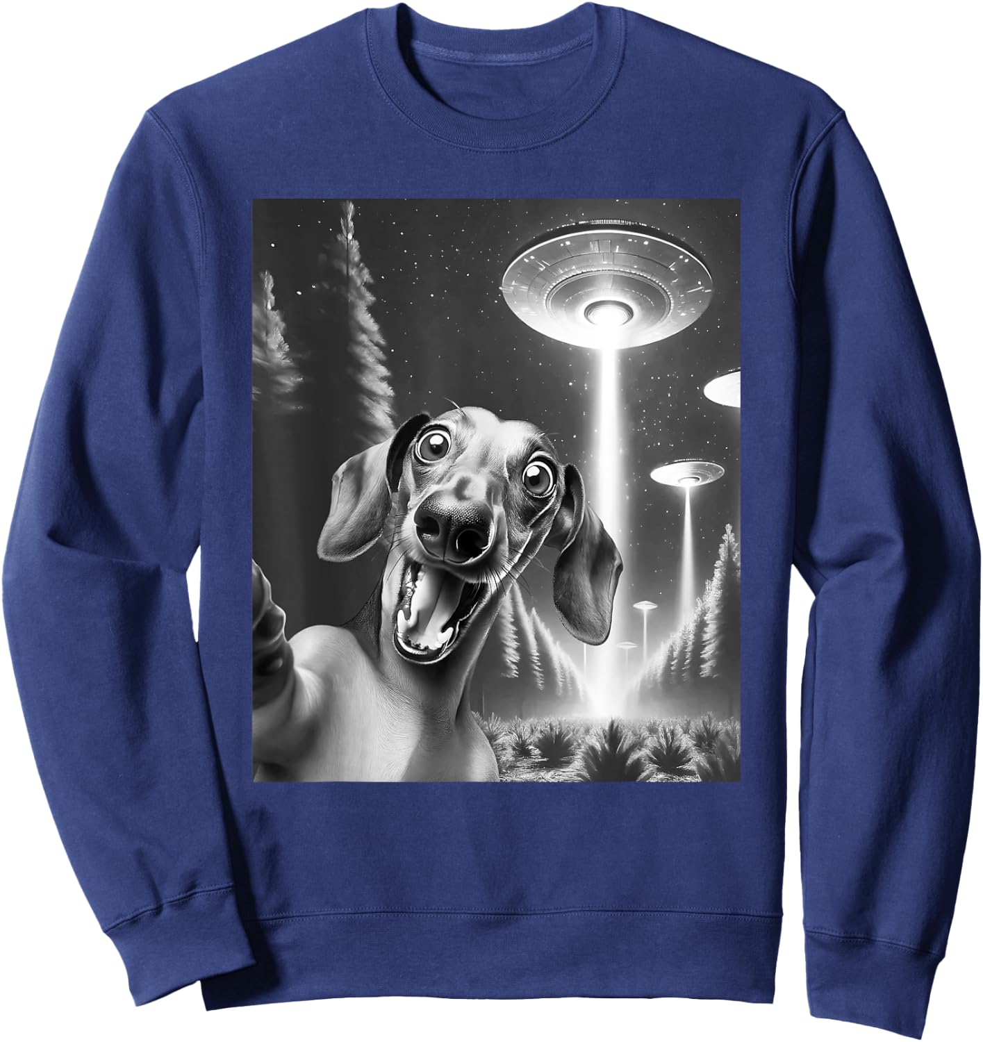 Funny Dachshund Alien UFO Taking a Selfie Weiner Dog Mom Dad Women Kids Sweatshirt - Sweatshirt | Navy