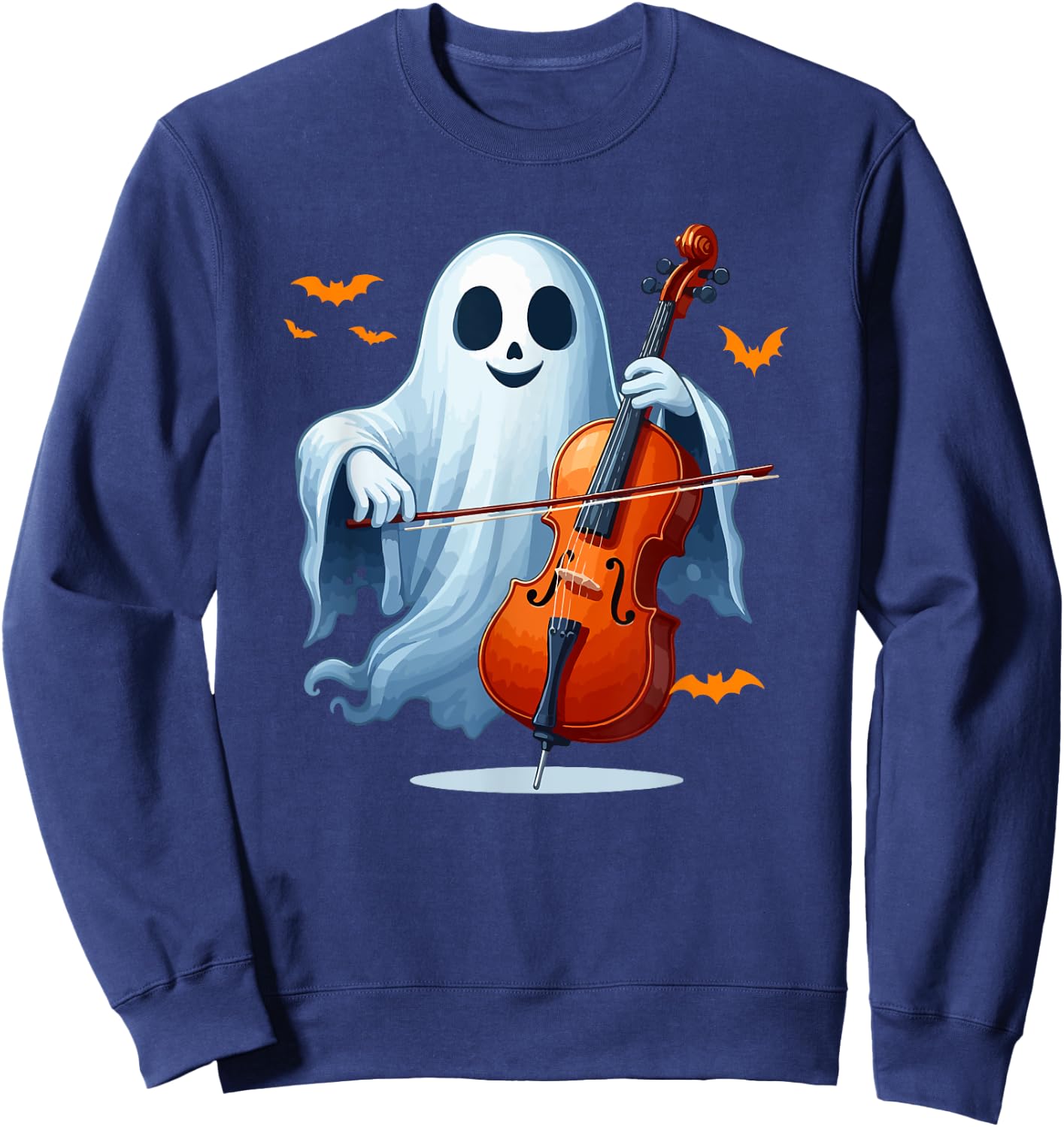 Boo Ghost Playing Cello Halloween Musical Instrument Sweatshirt - Sweatshirt | Navy