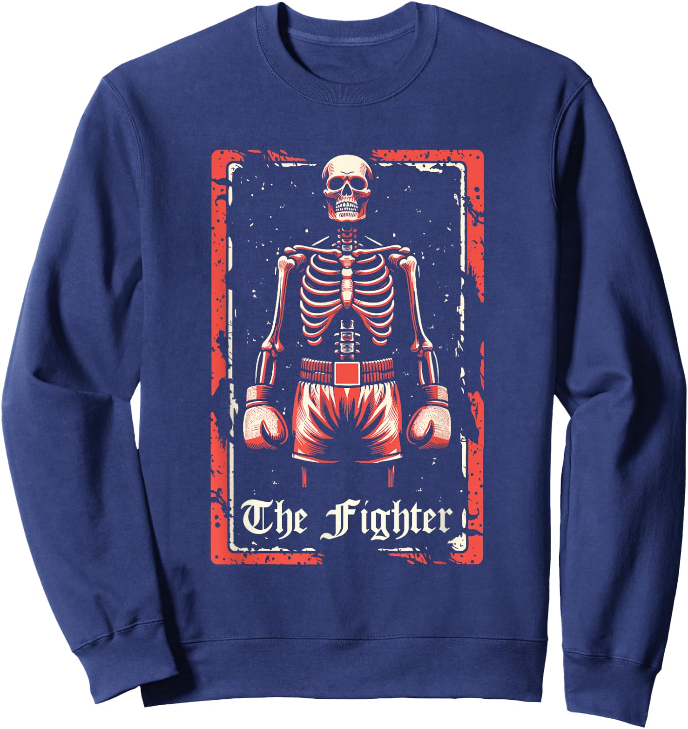 Boxer Fighter - Sparring Gloves Boxing Skeleton Tarot Card Sweatshirt - Sweatshirt | Navy