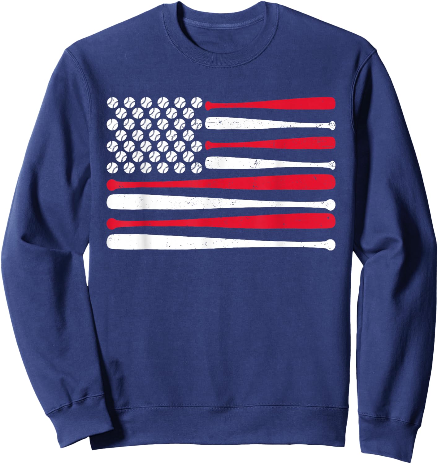 American Flag Baseball USA Vintage Baseball Sport Fan Sweatshirt - Sweatshirt | Navy
