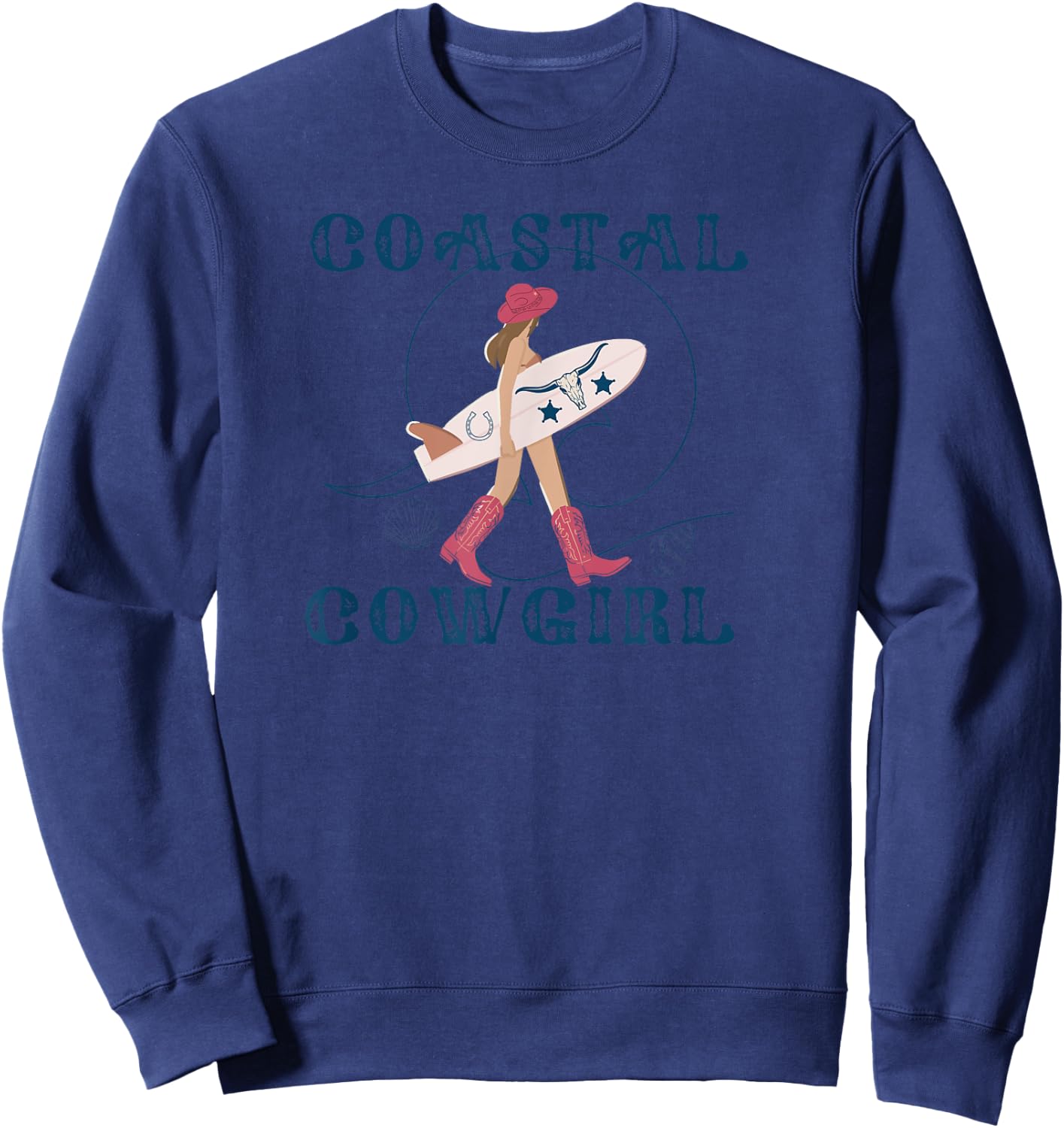 Coastal Cowgirl Women's Cowgirl Surf Beach , Black, Small Sweatshirt - Sweatshirt | Navy