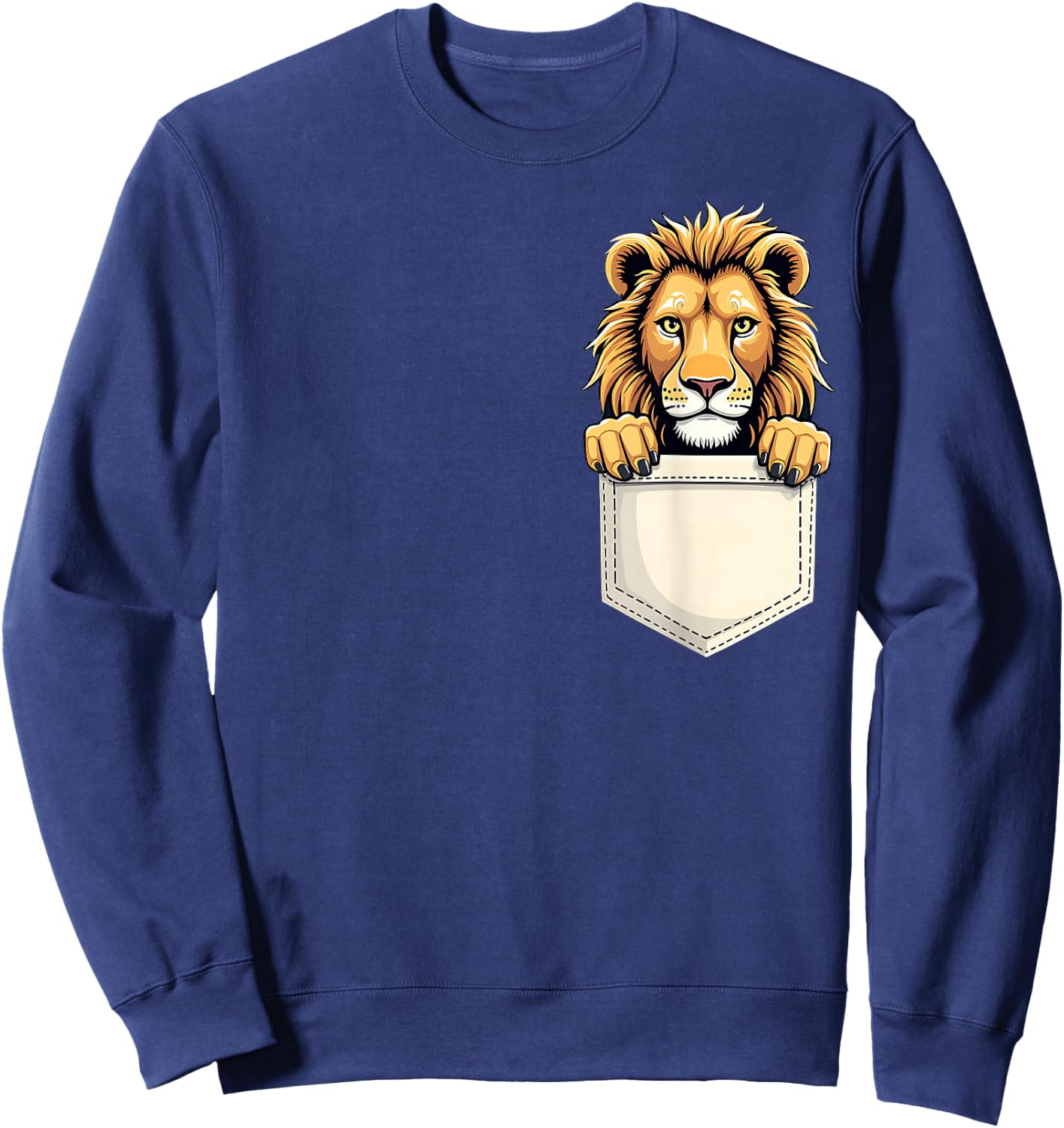 Kids Funny Animal Lion Pocket Boys Girls Toddler Cute Zoo Sweatshirt - Sweatshirt | Navy