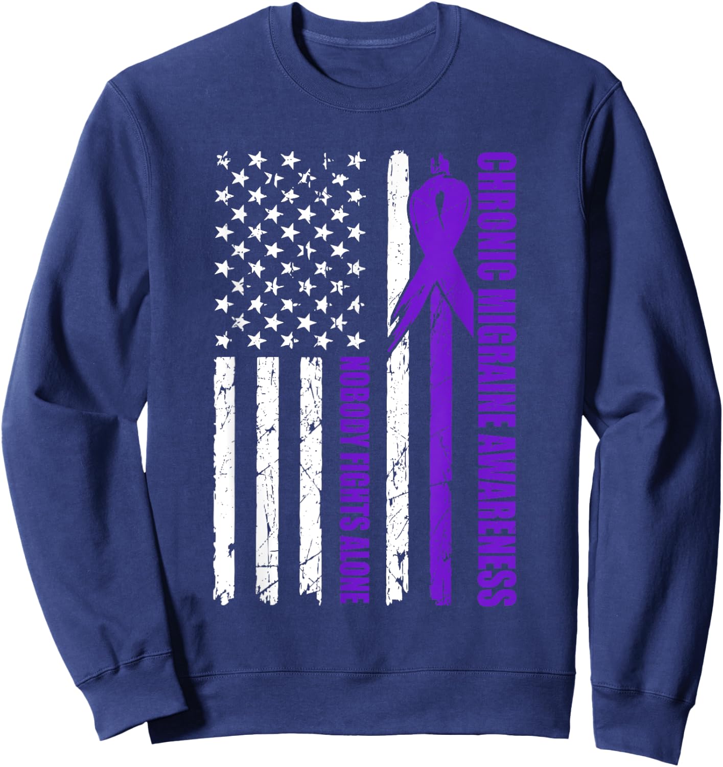 Chronic Migraine Awareness USA Flag Purple Ribbon Dads Sweatshirt - Sweatshirt | Navy