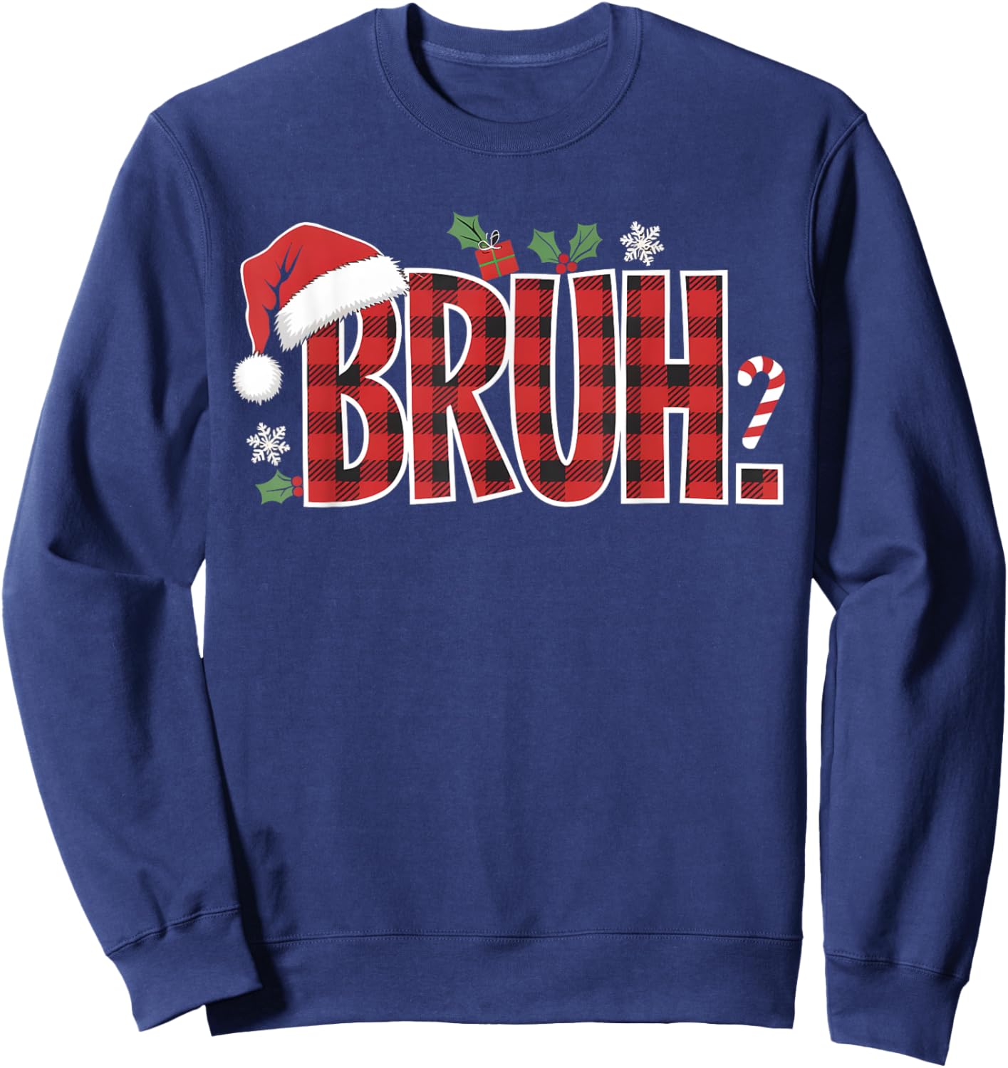 Bruh Christmas Plaid Gifts For Teens Boys Kids Xmas Pajamas Sweatshirt - Sweatshirt | Navy