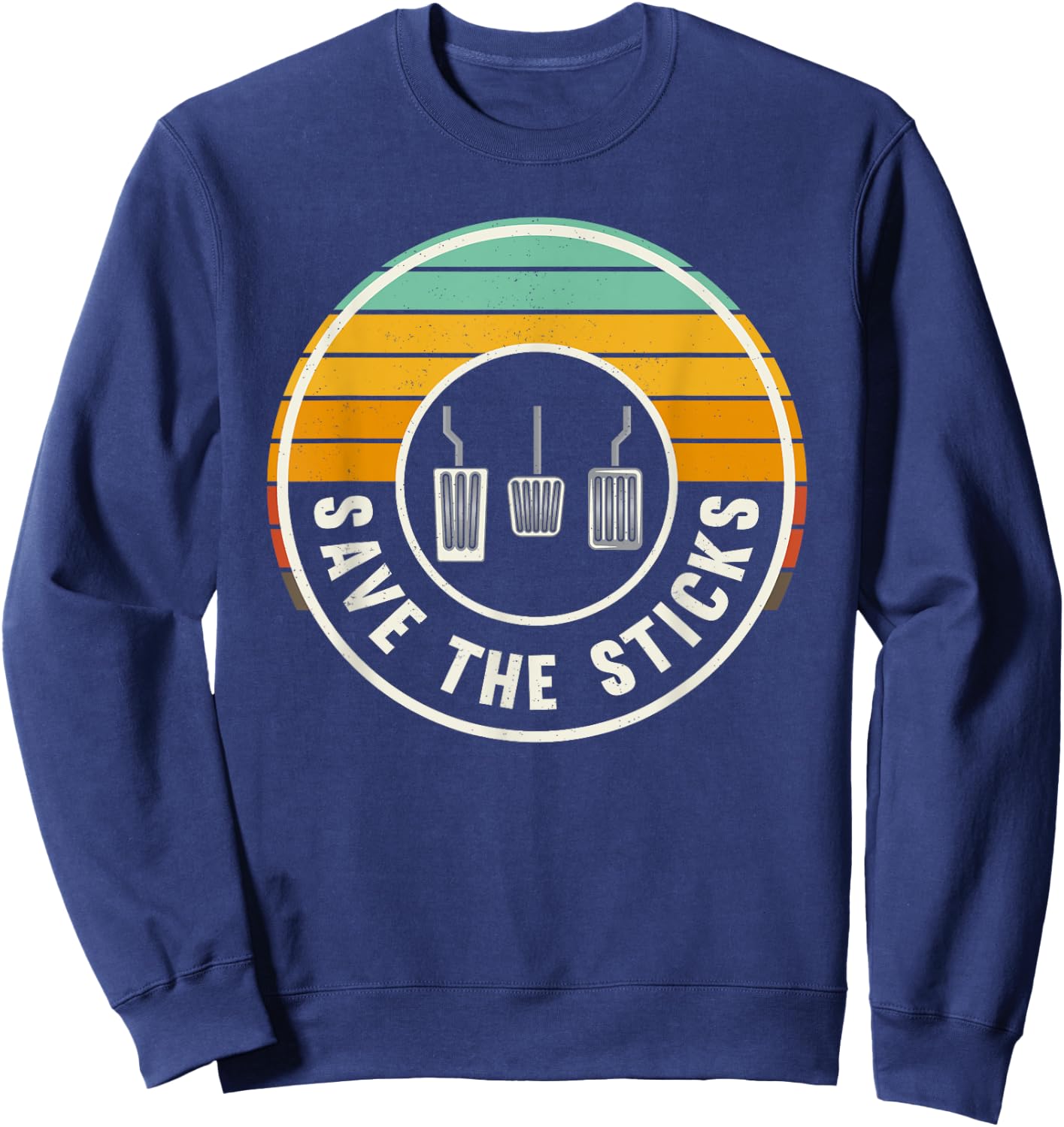 Save The Sticks Retro Manual Transmission Three Pedals Sweatshirt - Sweatshirt | Navy