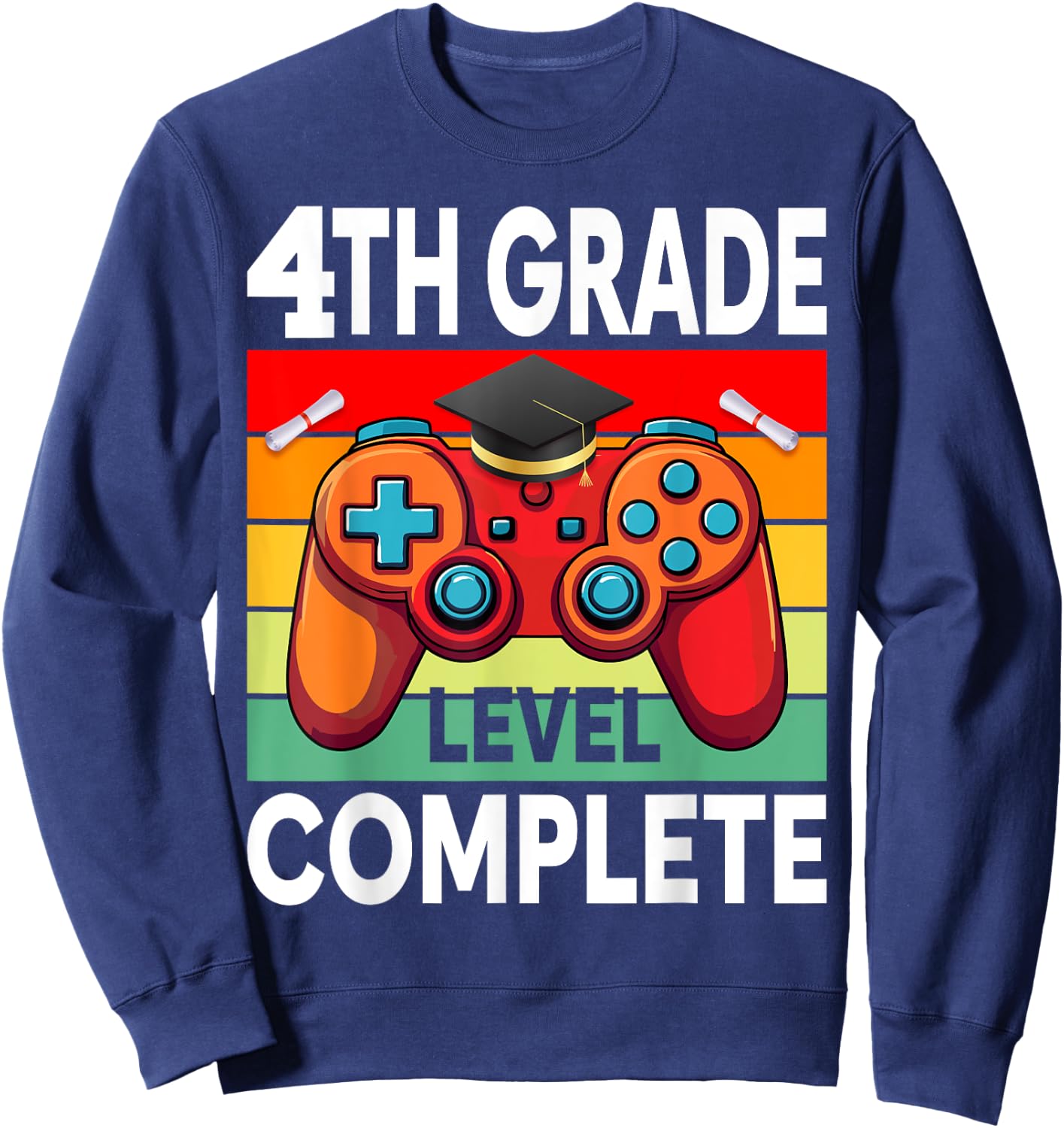4th Grade Level Complete Gamer Class Of 2024 Graduation Sweatshirt - Sweatshirt | Navy