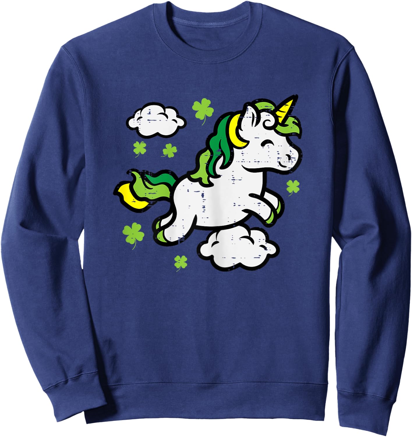St Patricks Day Unicorn Shamrocks Saint Pattys Girls Kids Sweatshirt - Sweatshirt | Navy