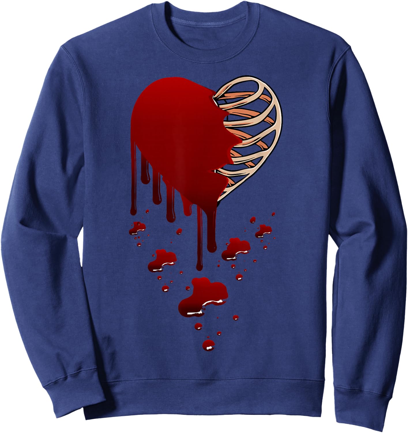 Crazy Love Skeleton Blood Injected Heart Valentine's Greeting Sweatshirt - Sweatshirt | Navy