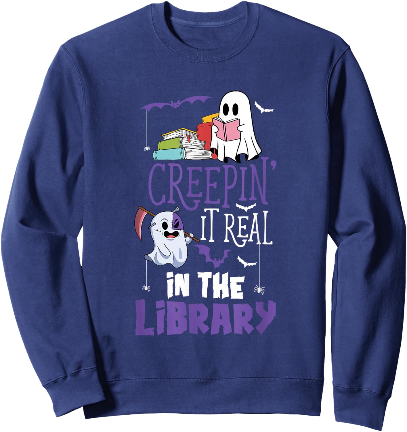 Scary Librarian Reading Teacher Book Lover Halloween Library Sweatshirt - Sweatshirt | Navy