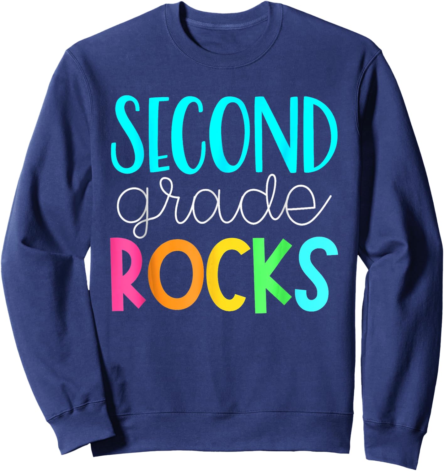 2nd grade rocks rocking 2nd grade teacher Women Girls Kids Sweatshirt - Sweatshirt | Navy