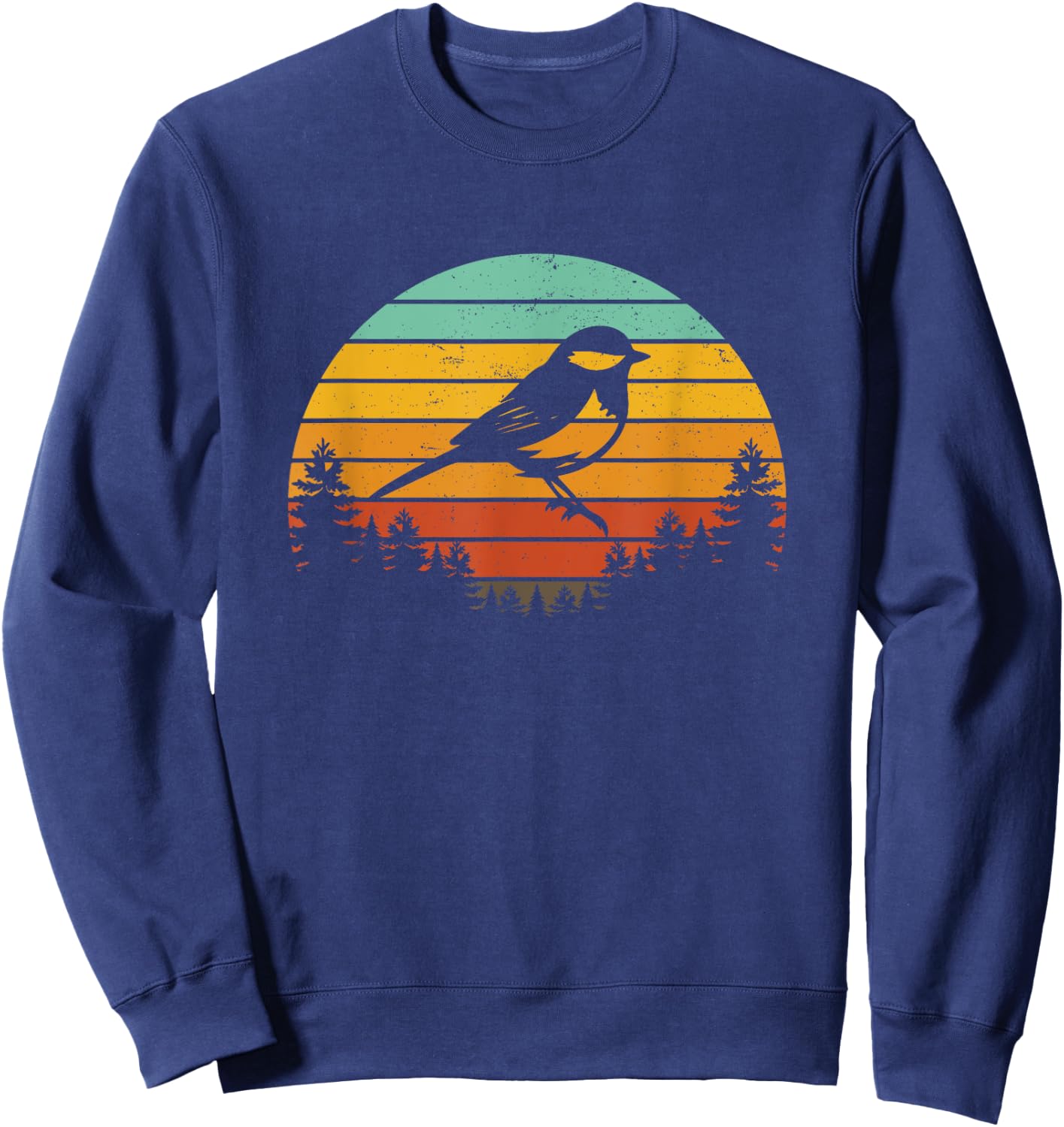 Chickadee Bird Silhouette Retro Vintage Art Design Sweatshirt - Sweatshirt | Navy
