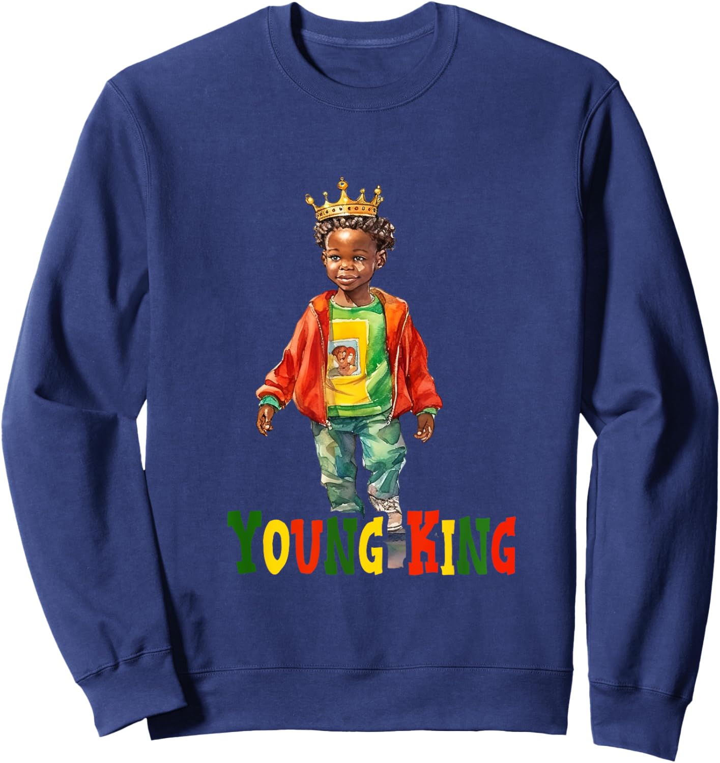 Black Young King Black History Month Kids Afro Boys Men Sweatshirt - Sweatshirt | Navy