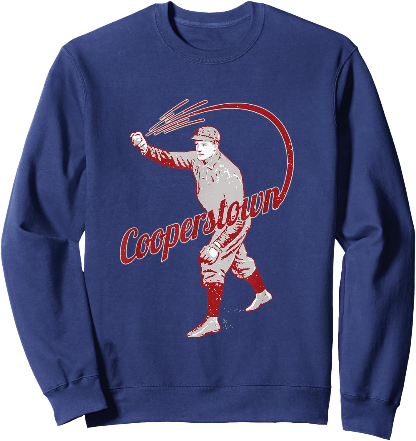 Vintage Baseball Player Cooperstown New York Retro Souvenir Sweatshirt - Sweatshirt | Navy
